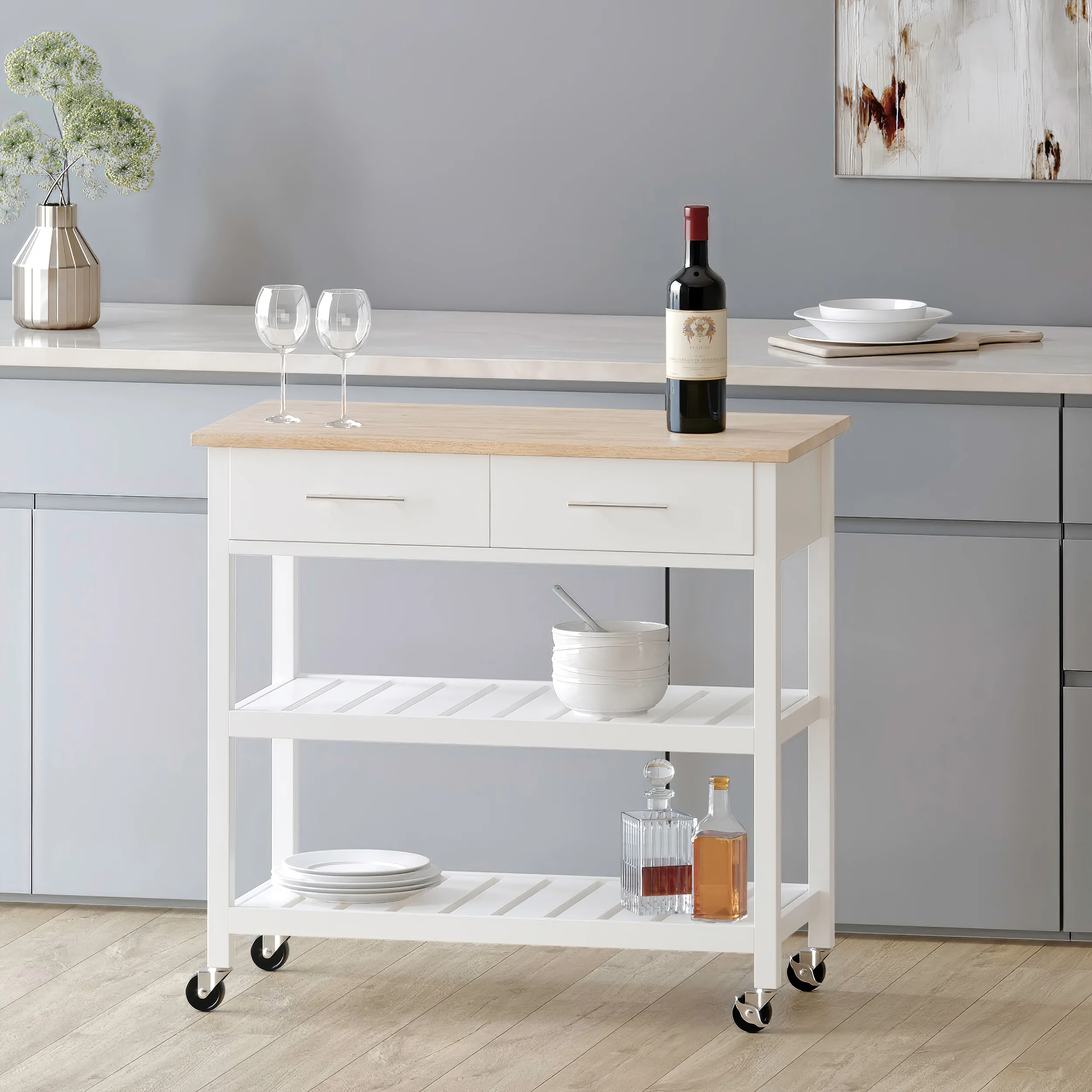 Enon Contemporary Kitchen Cart with Wheels - furnishings
