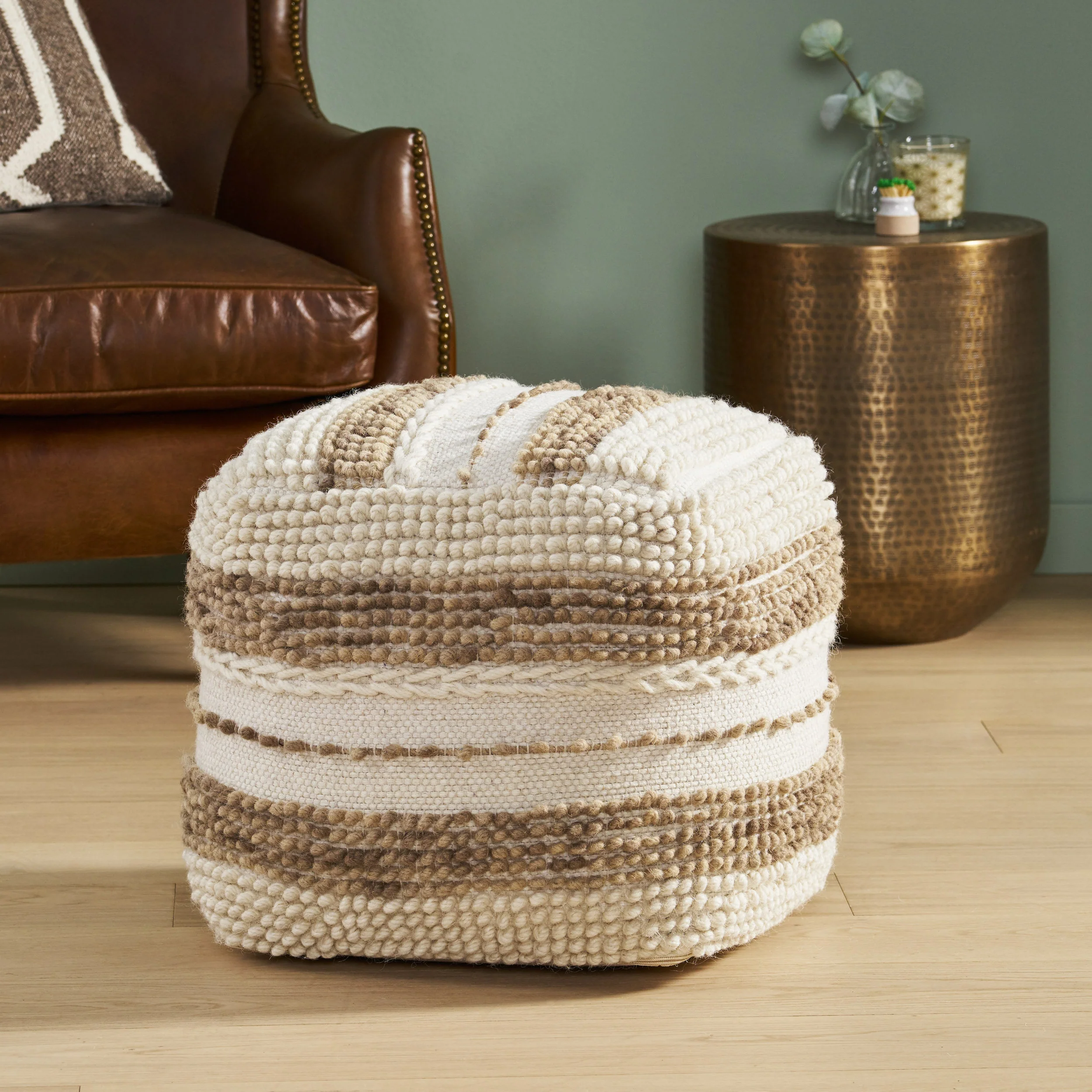 Rut Contemporary Handcrafted Fabric Cube Pouf - furnishings