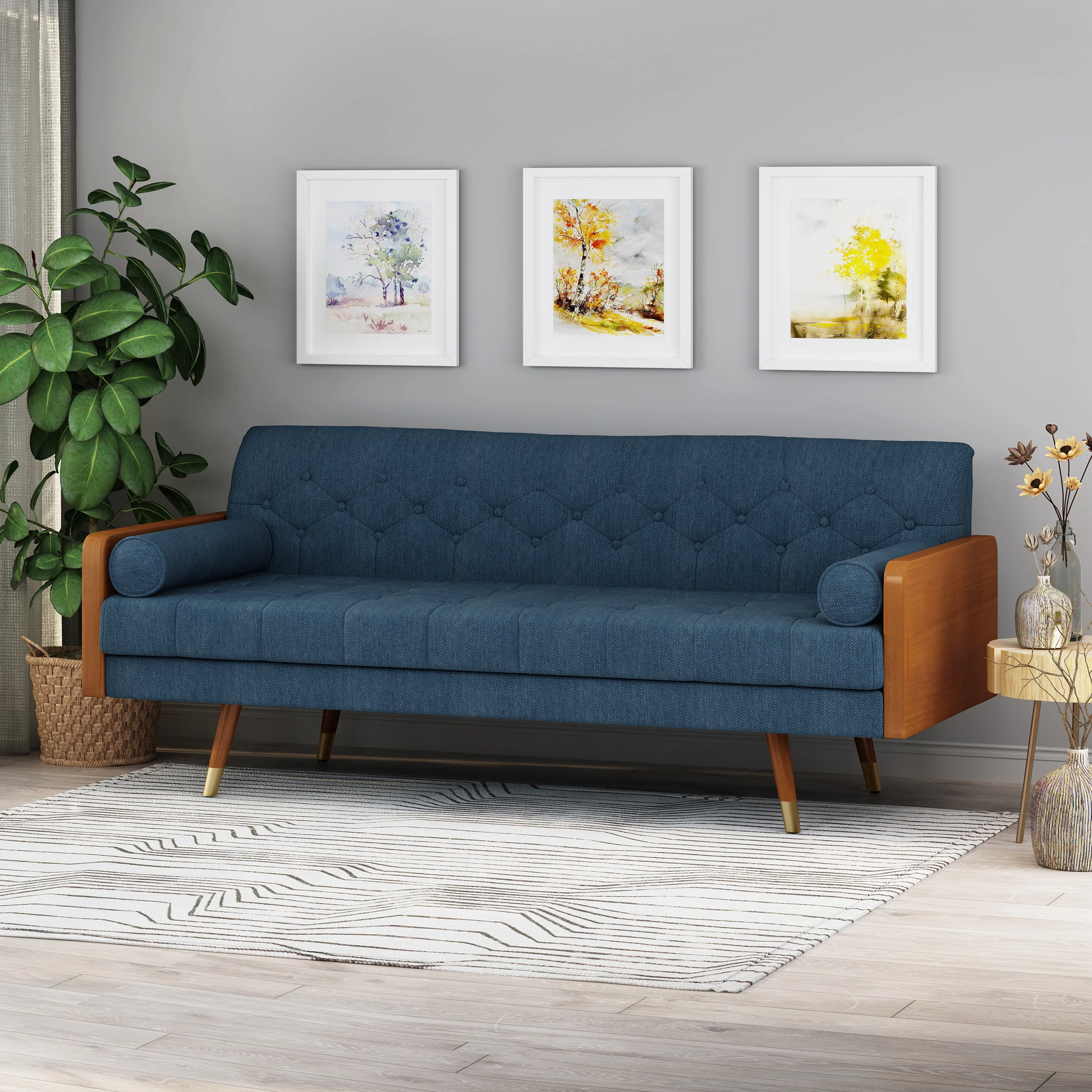 Aidan Mid Century Modern Tufted Fabric Sofa - furnishings