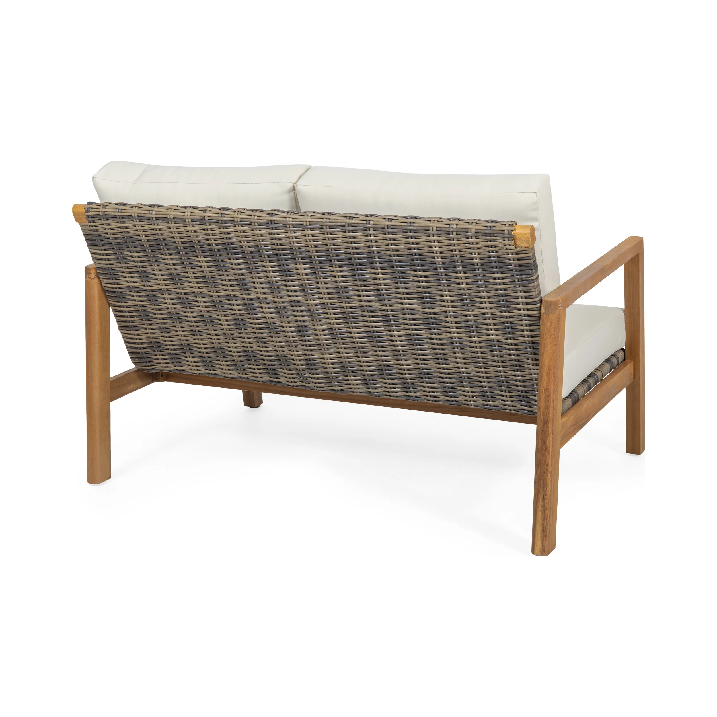 Kedan Outdoor Acacia Wood Loveseat with Wicker Accents - furnishings