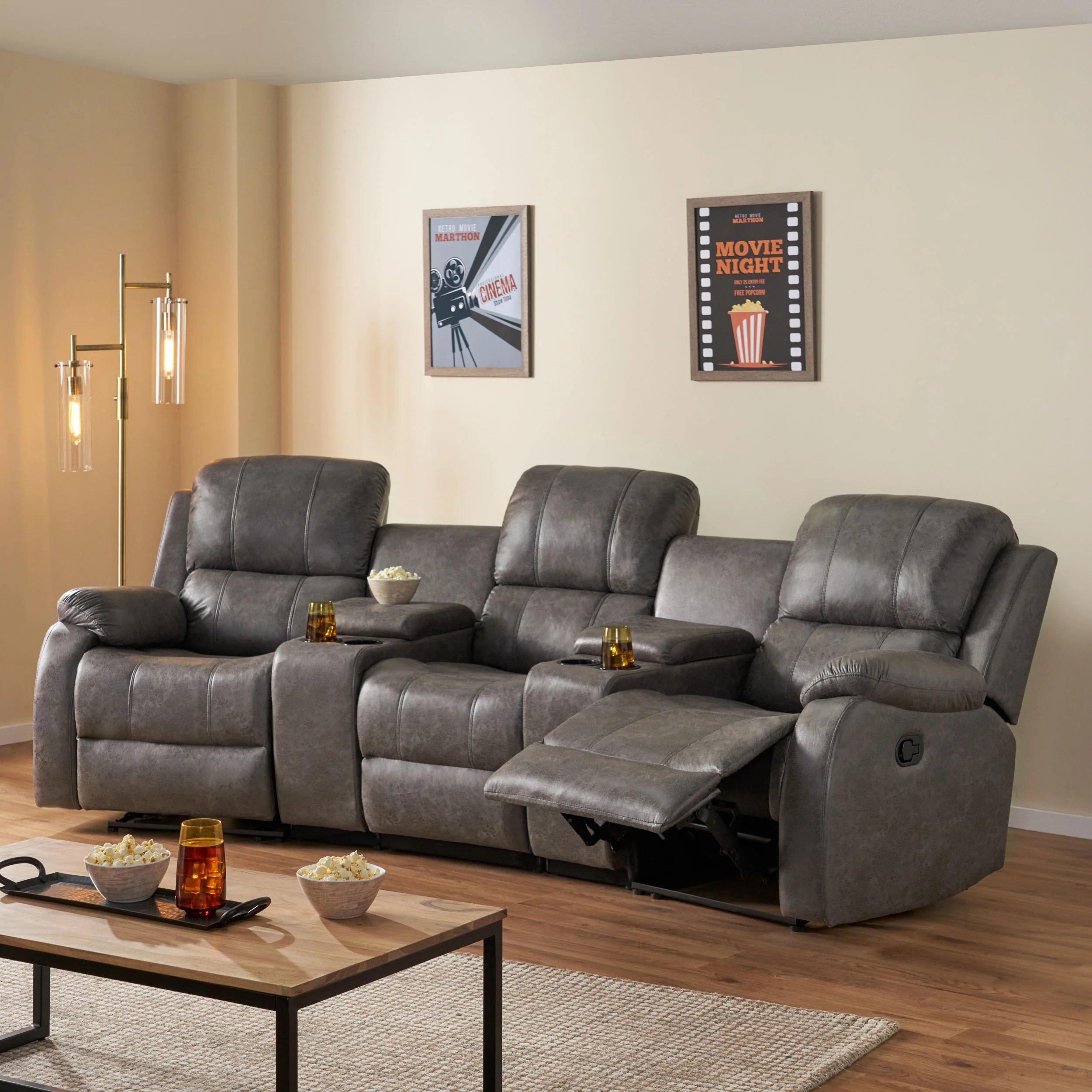 Lunsford Contemporary Upholstered Theater Seating Reclining Sofa - furnishings