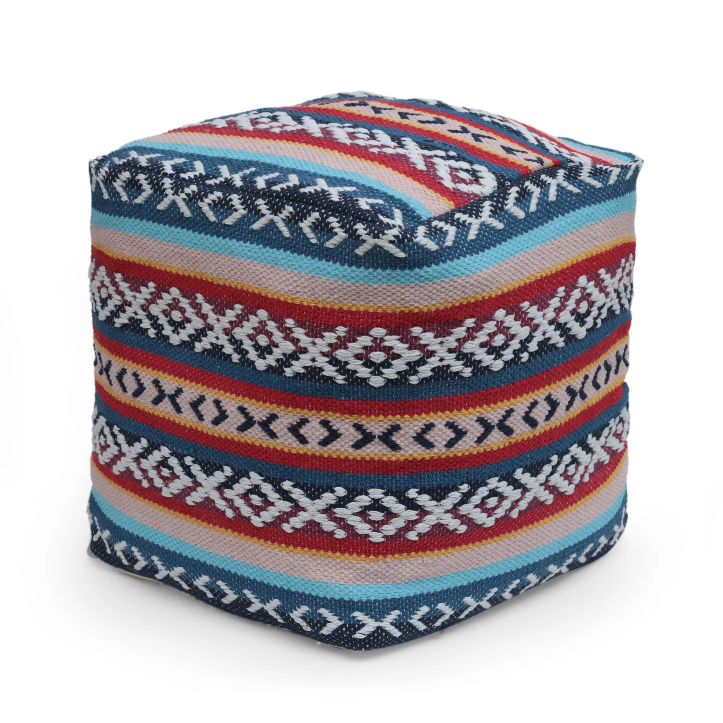 Hilliard Boho Handcrafted Peruvian Print Cube Pouf - furnishings