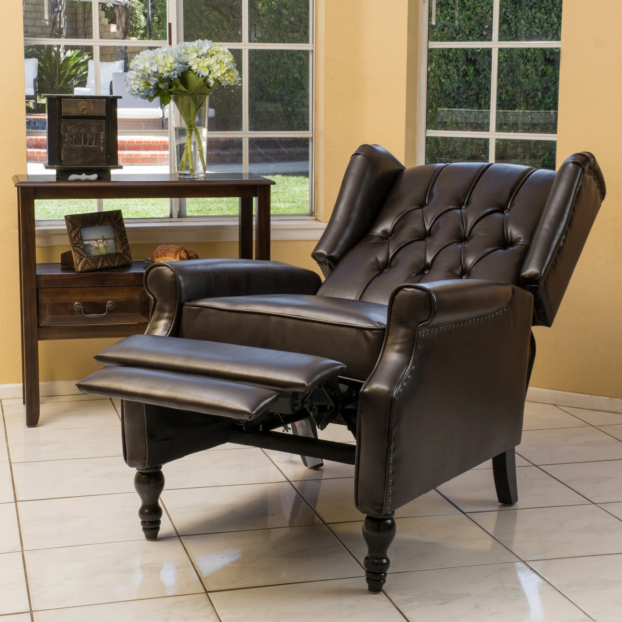 Temzyl Contemporary Brown Leather Recliner Chair - furnishings