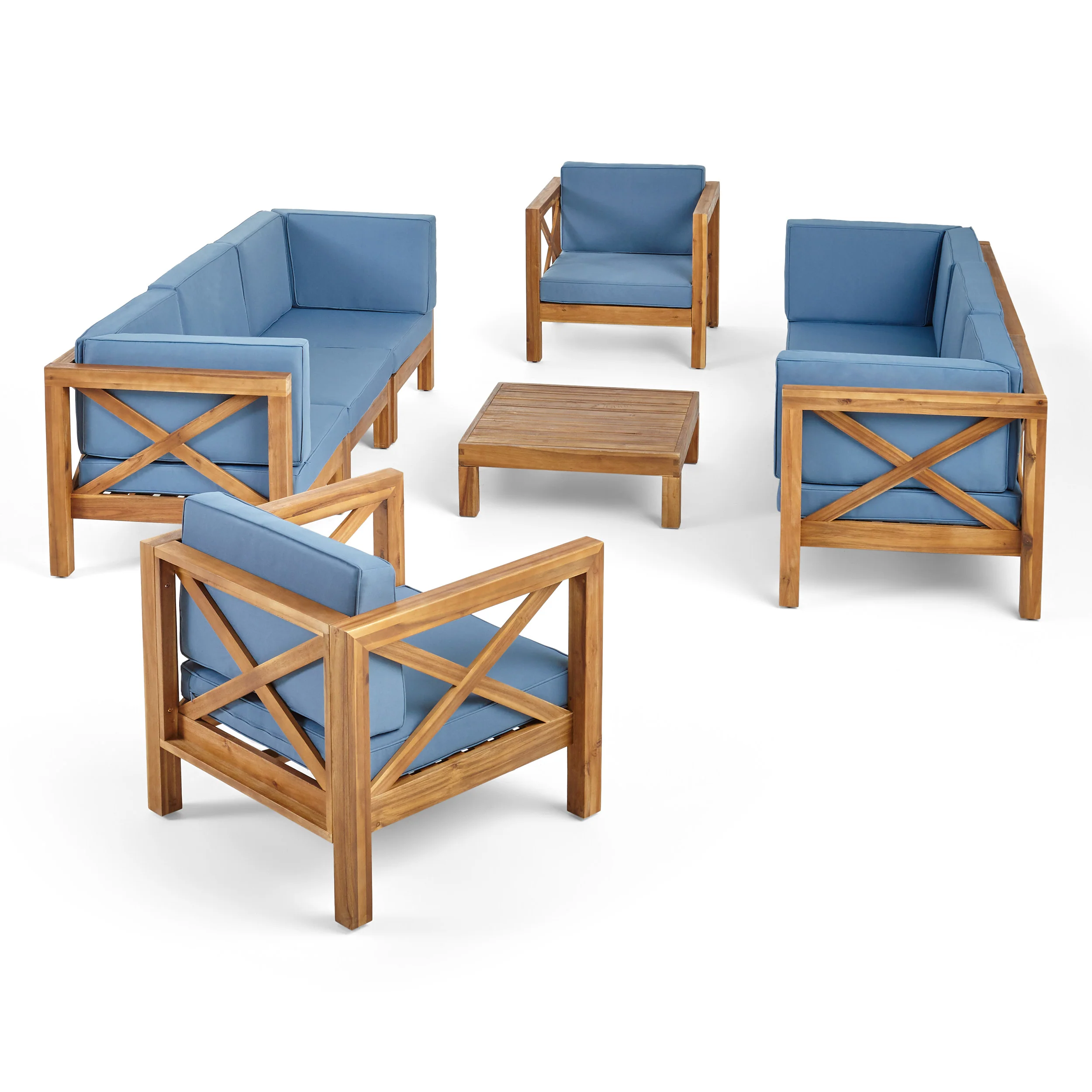 Morgan Outdoor 8 Seater Acacia Wood Sofa and Club Chair Set - furnishings