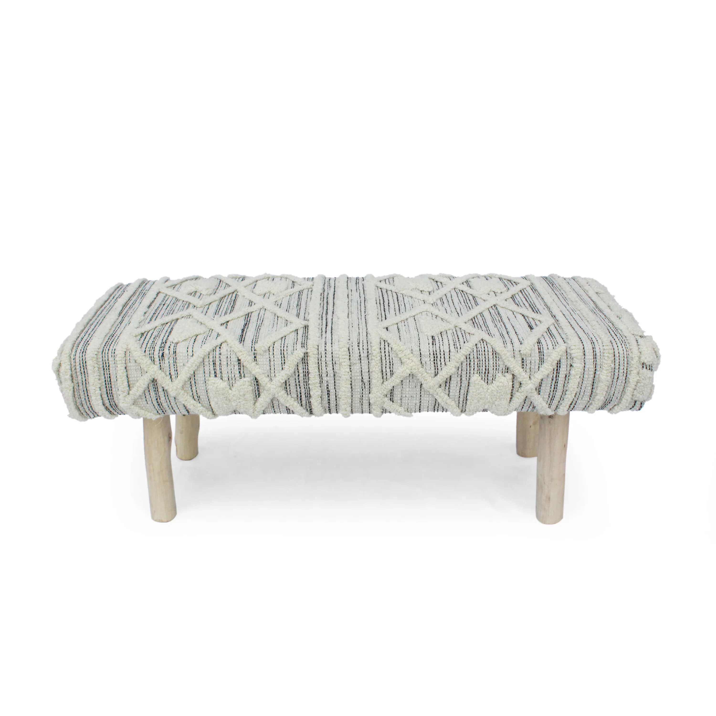 Carrera Handcrafted Boho Rectangular Wool & Fabric Bench - furnishings