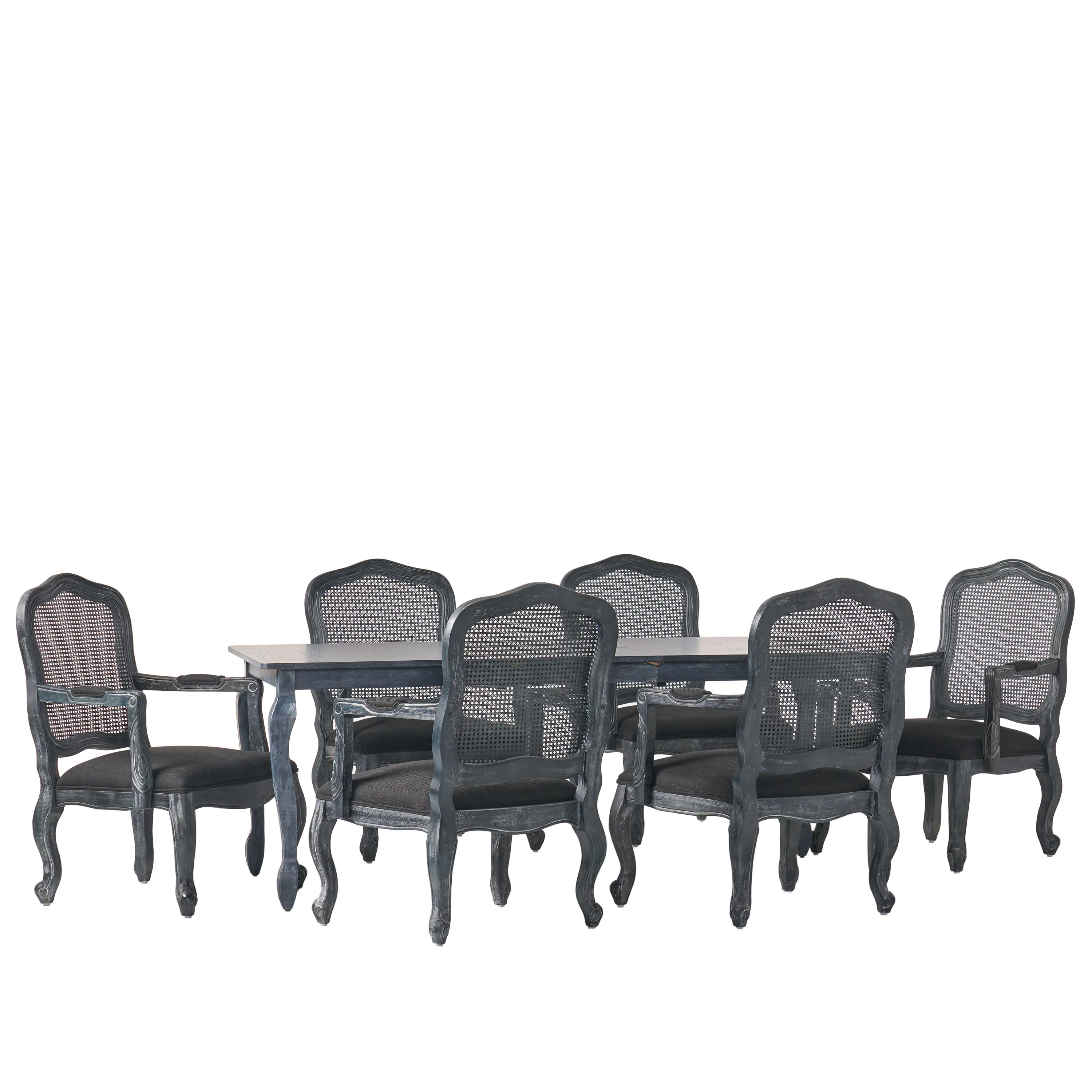 Bonview French Country Fabric Upholstered Wood and Cane Expandable 7 Piece Dining Set - furnishings