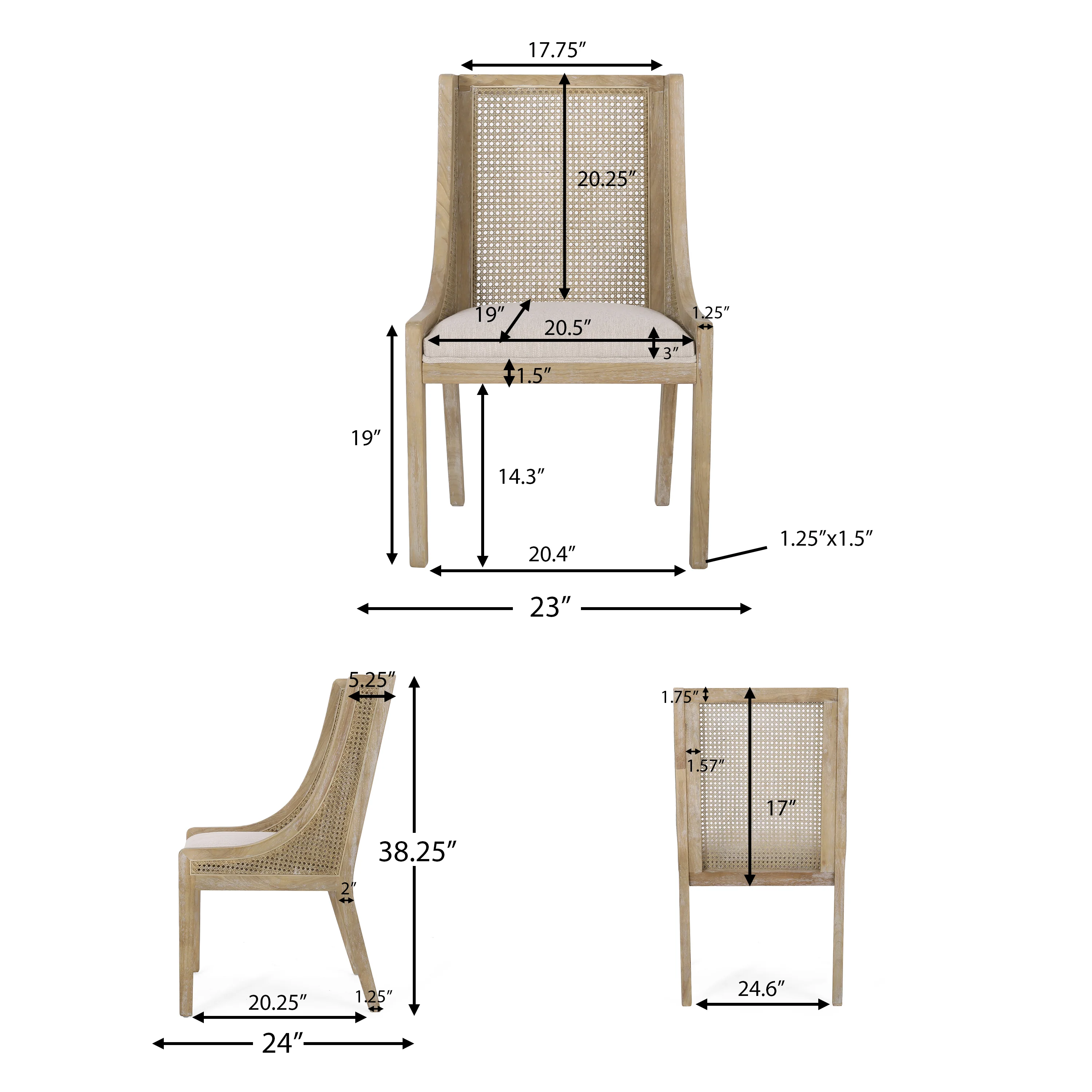 Wendell Rustic Cane and Wood Upholstered Dining Chairs, Set of 2 - furnishings