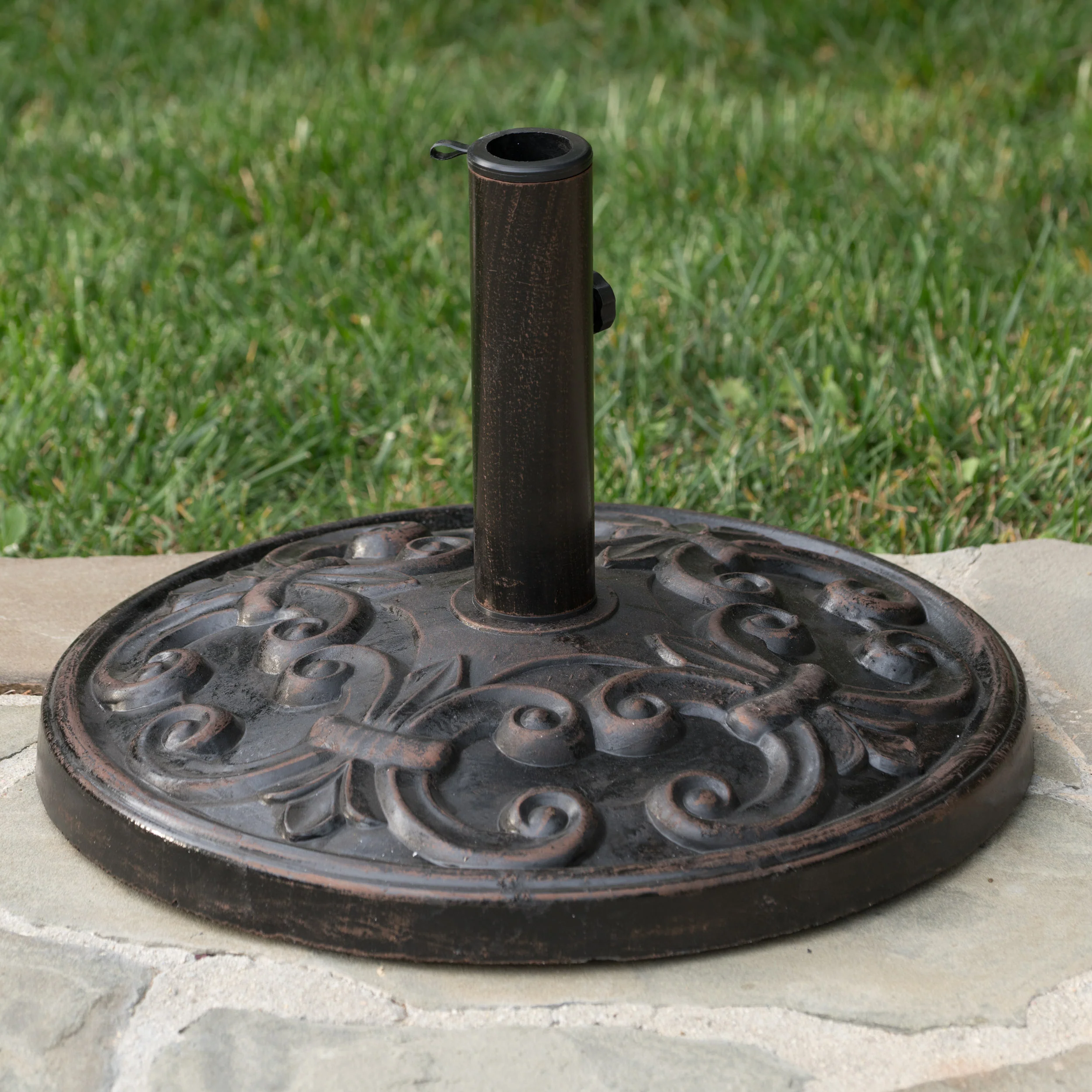 Gretta Outdoor Bronze Resin and Black Steel Unbrella Base - furnishings