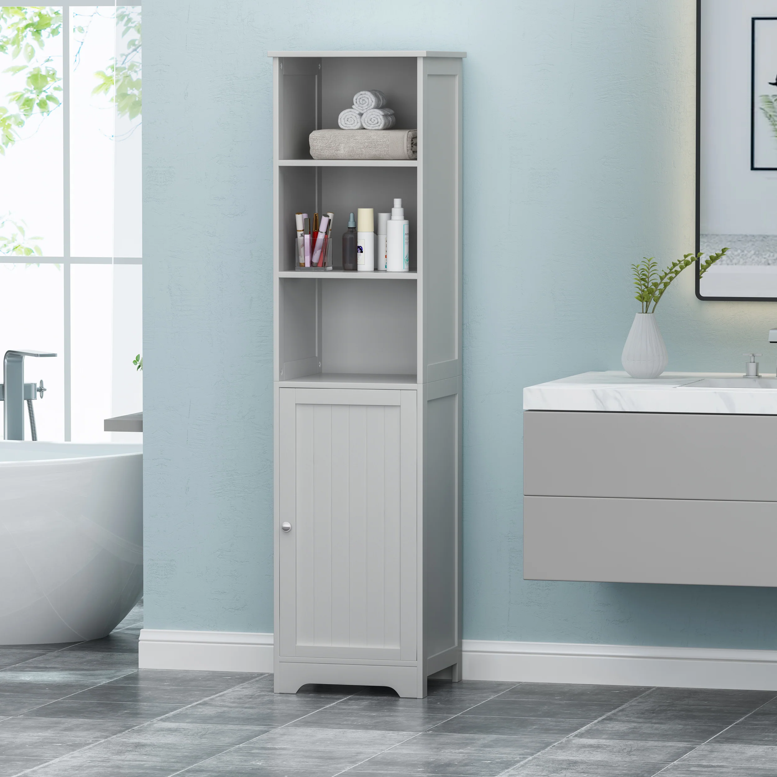 Bakari Contemporary Free Standing Linen Tower Storage Bathroom Cabinet - furnishings