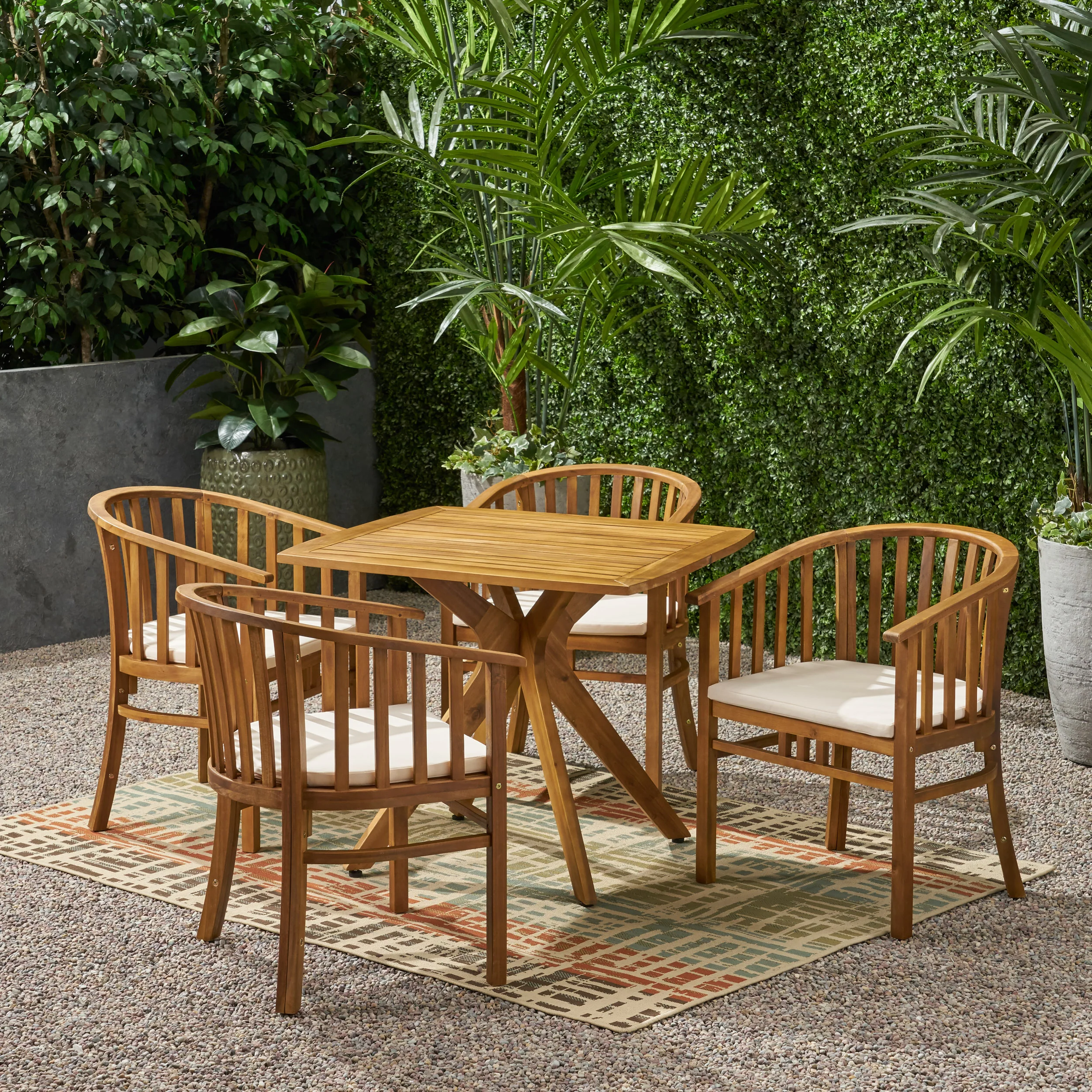 Rosin Outdoor 4 Seater Acacia Wood Square Dining Set - furnishings