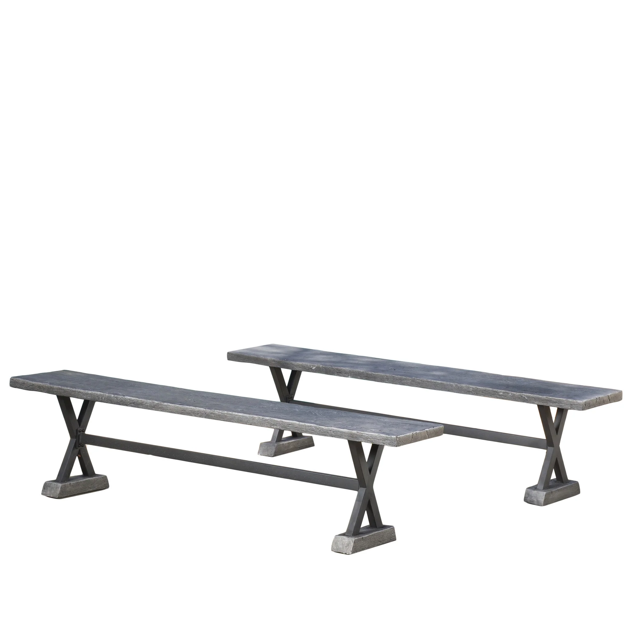 Cogna Farmhouse Brown and Black Lightweight Concrete Dining Benches (Set of 2) - furnishings