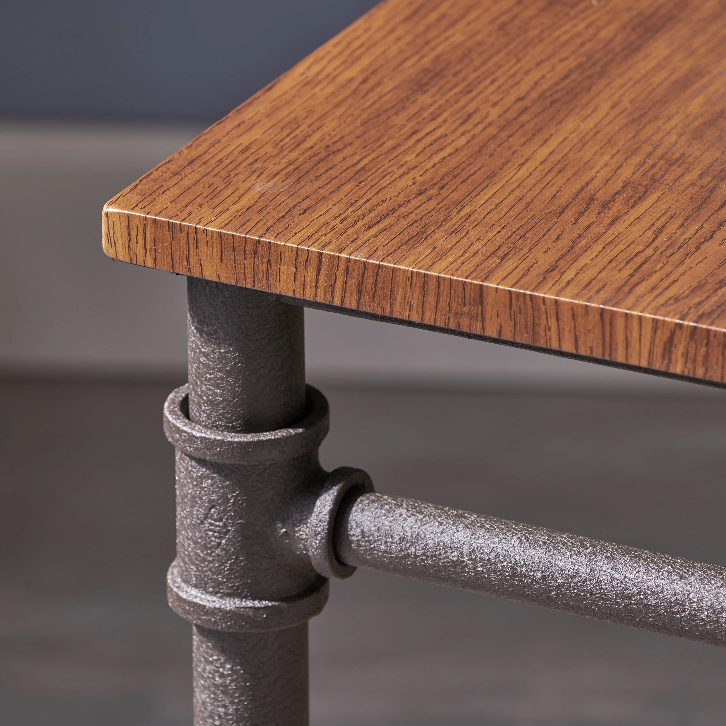 Mila Industrial Faux Wood End Table, Teak Finish - furnishings