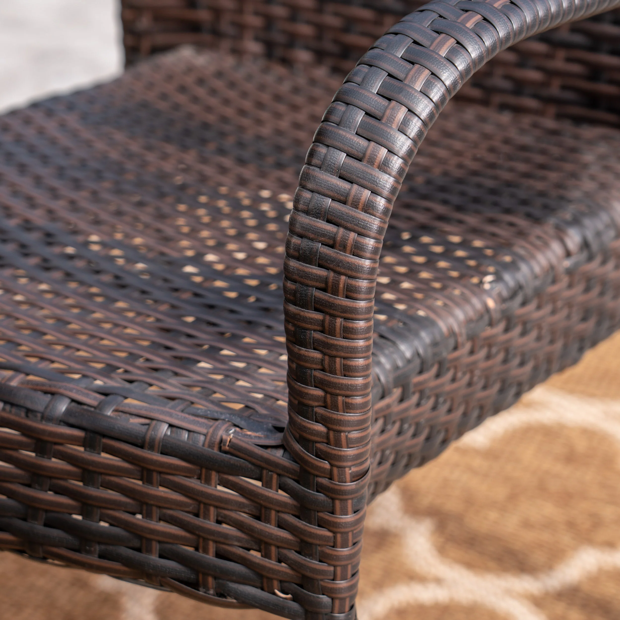 Leopold Outdoor 7 Piece Acacia Wood/ Wicker Dining Set, Teak Finish and Multibrown - furnishings