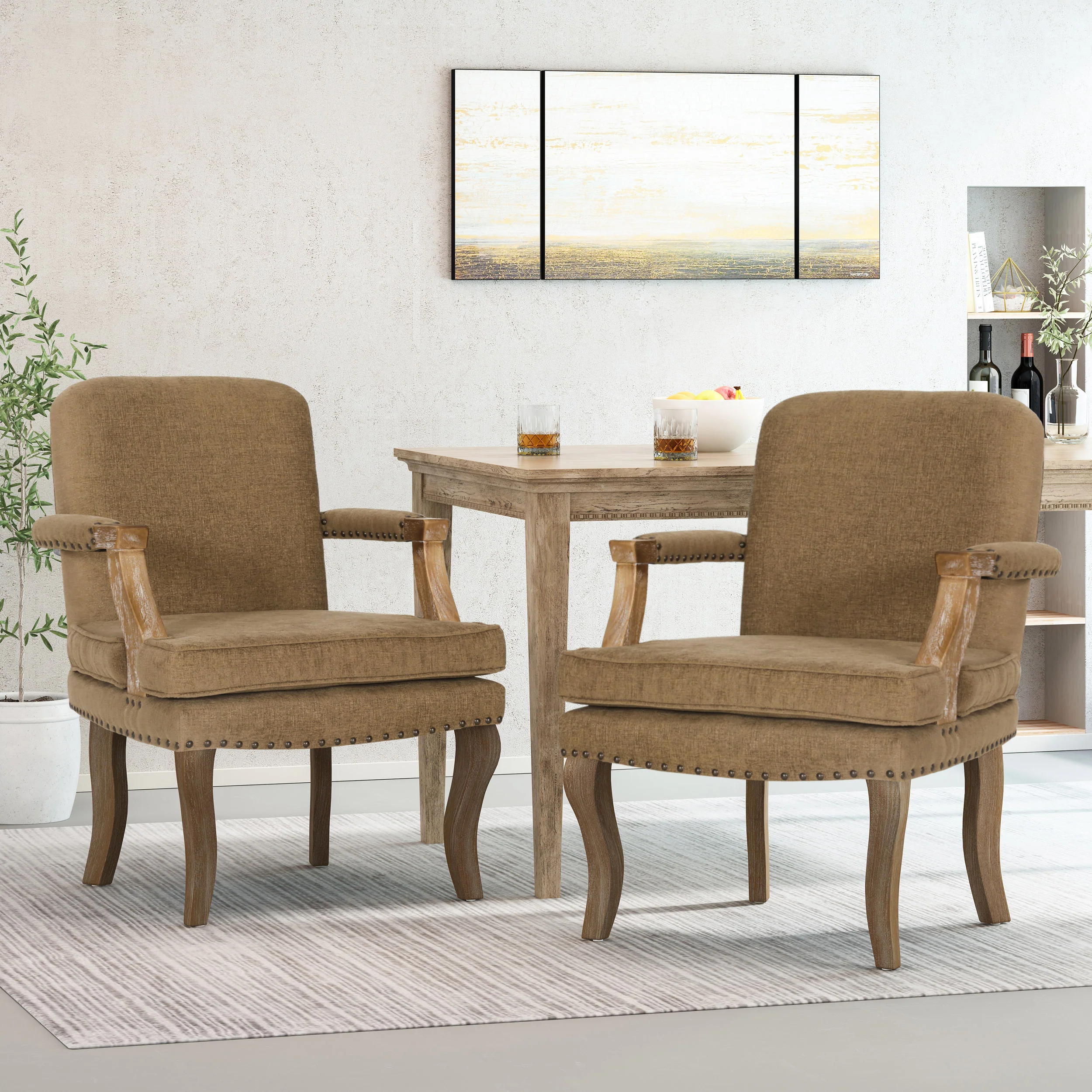 Tim French Country Dining Arm Chair with Nailhead Trim, Set of 2 - furnishings