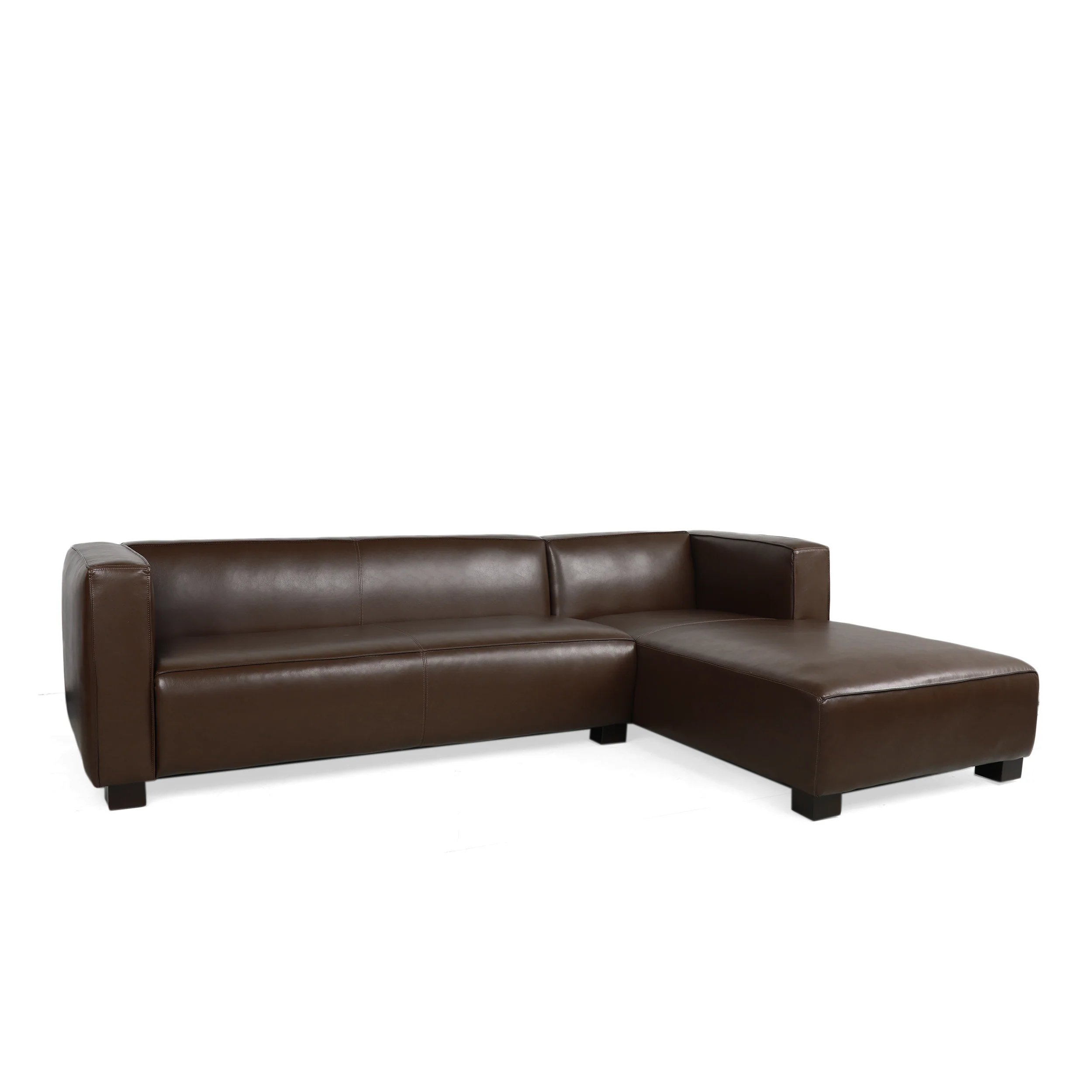 Minkler Contemporary Faux Leather 3 Seater Sofa with Chaise Lounge - furnishings