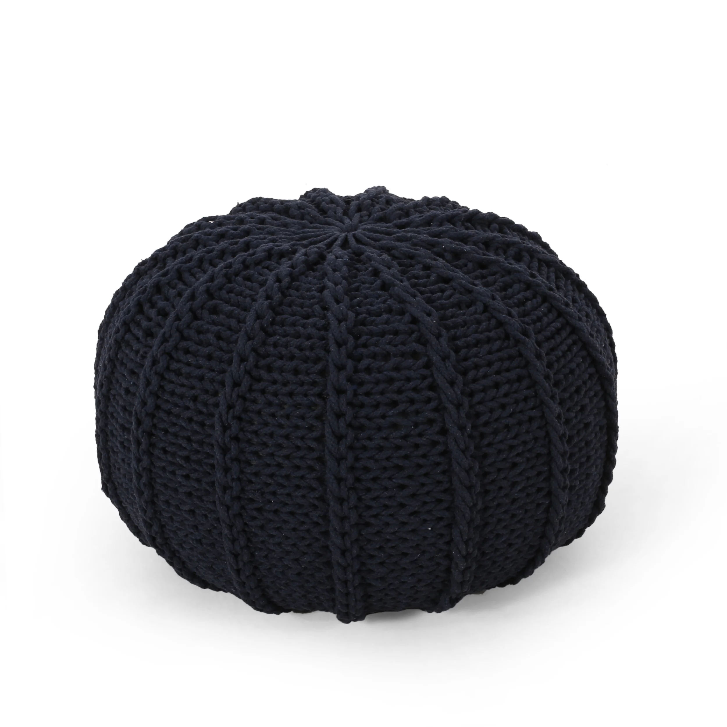 Agatha Modern Knitted Cotton Round Pouf - furnishings