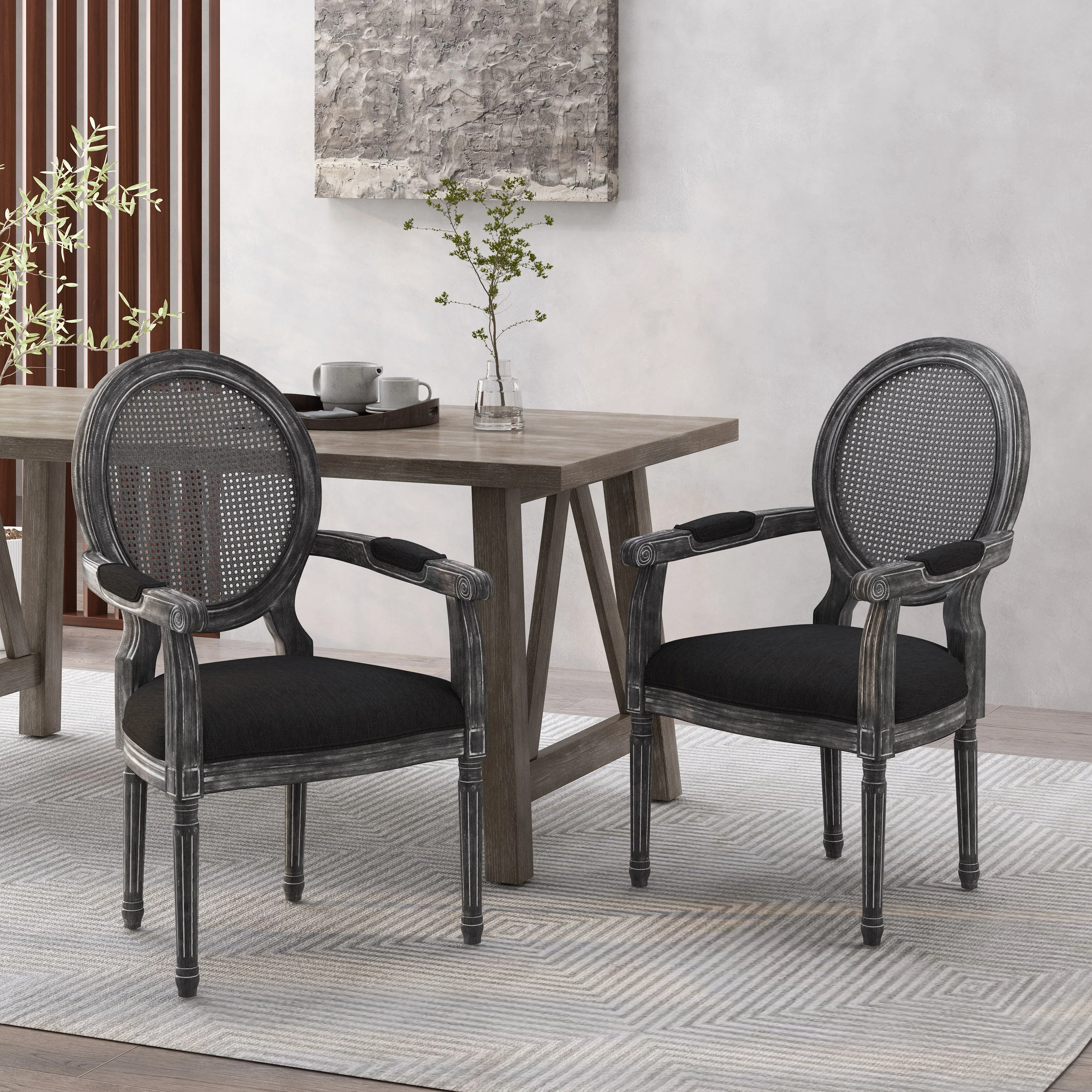 Aisenbrey French Country Wood and Cane Upholstered Dining Chair - furnishings