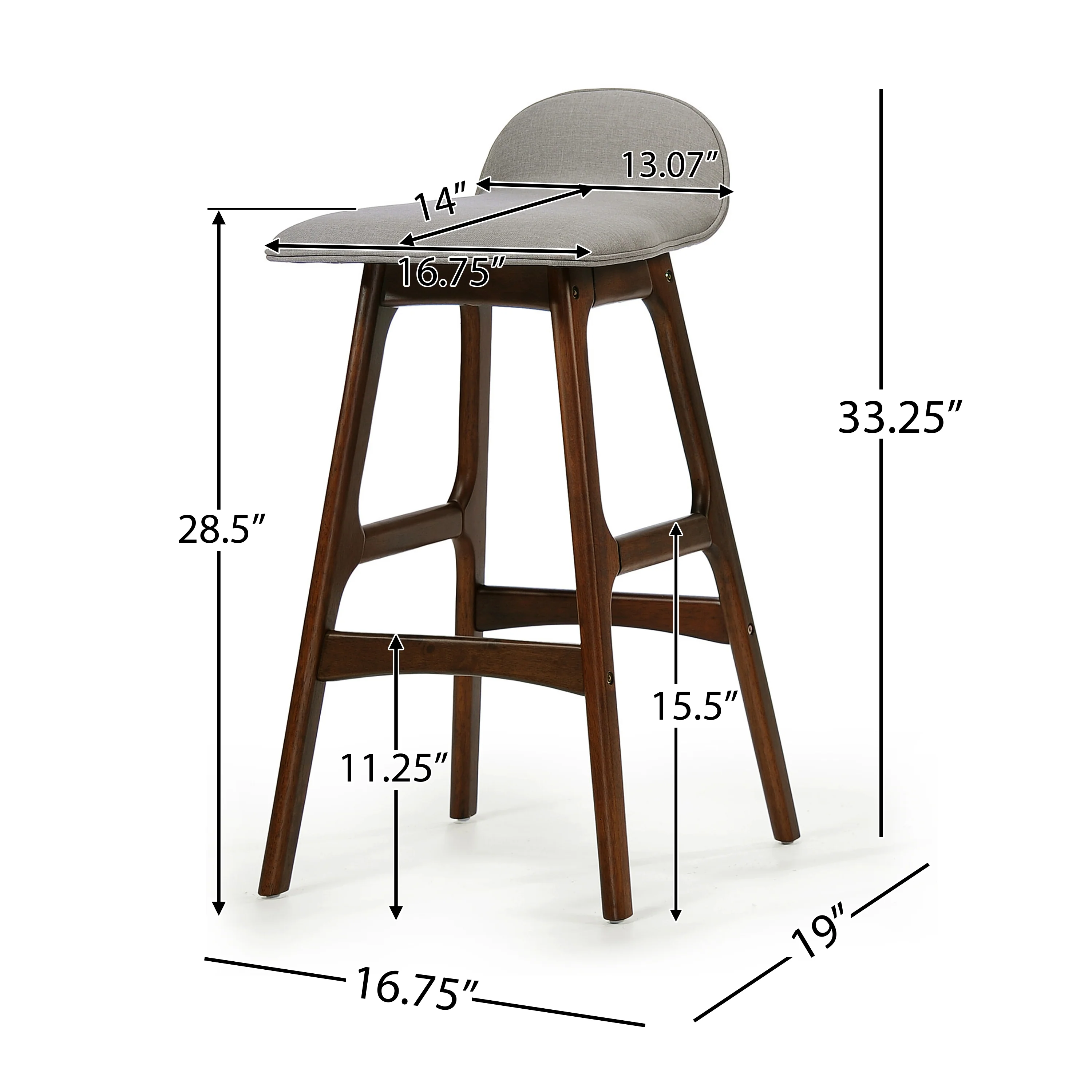 Tolle 29-Inch Mid-Century Design Low Back Fabric Bar Chair (Set of 2) - furnishings