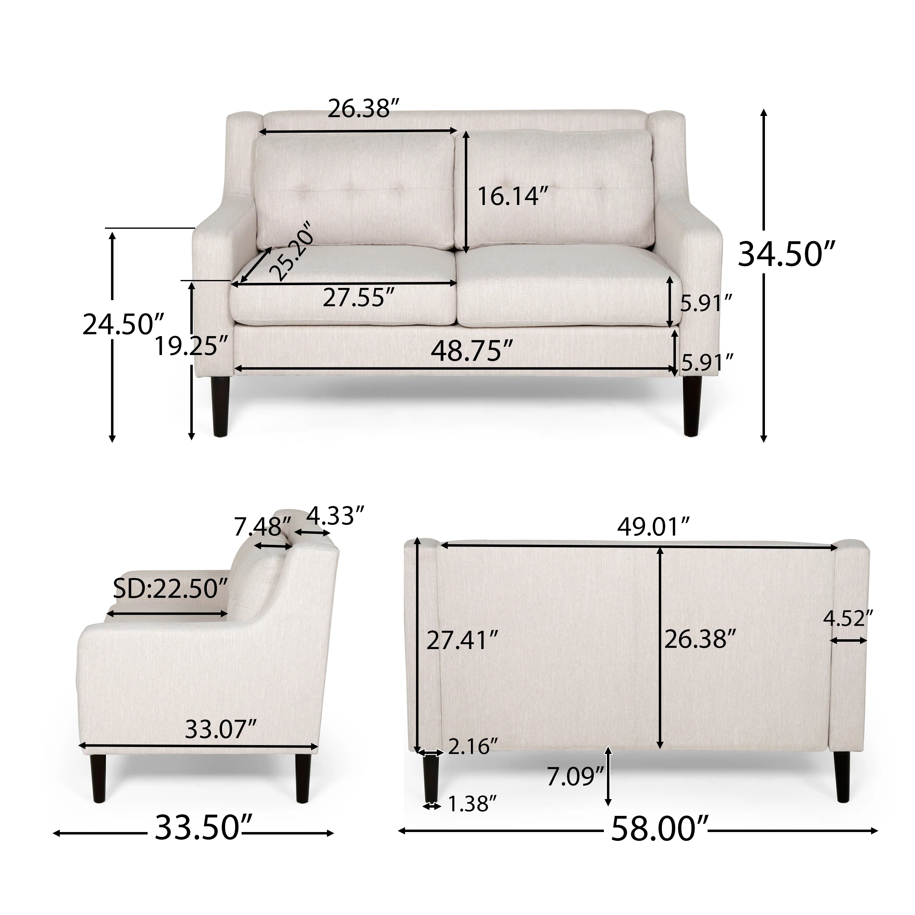 Anaysha Contemporary Fabric Loveseat - furnishings