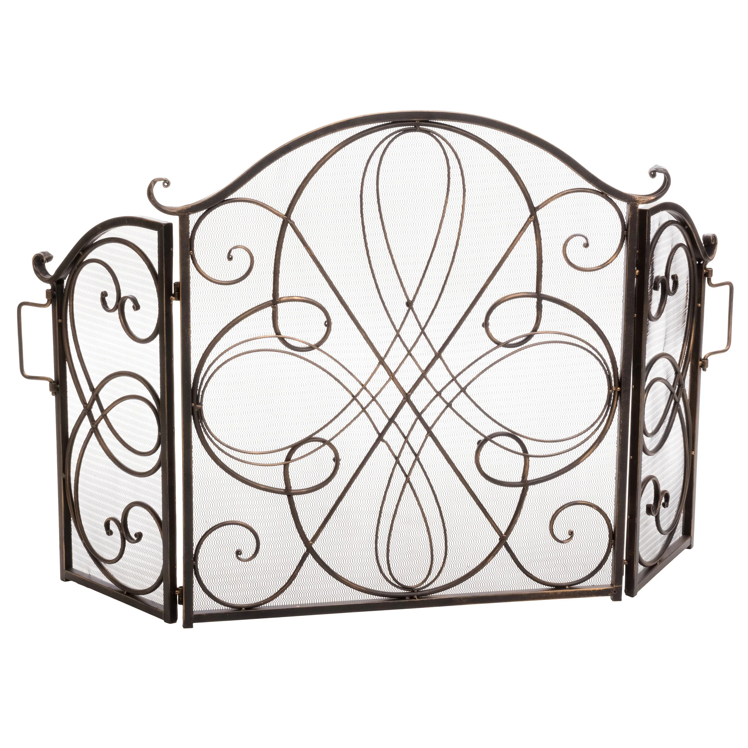 Rosalinda Black Gold Finish Floral Iron Fireplace Screen - furnishings