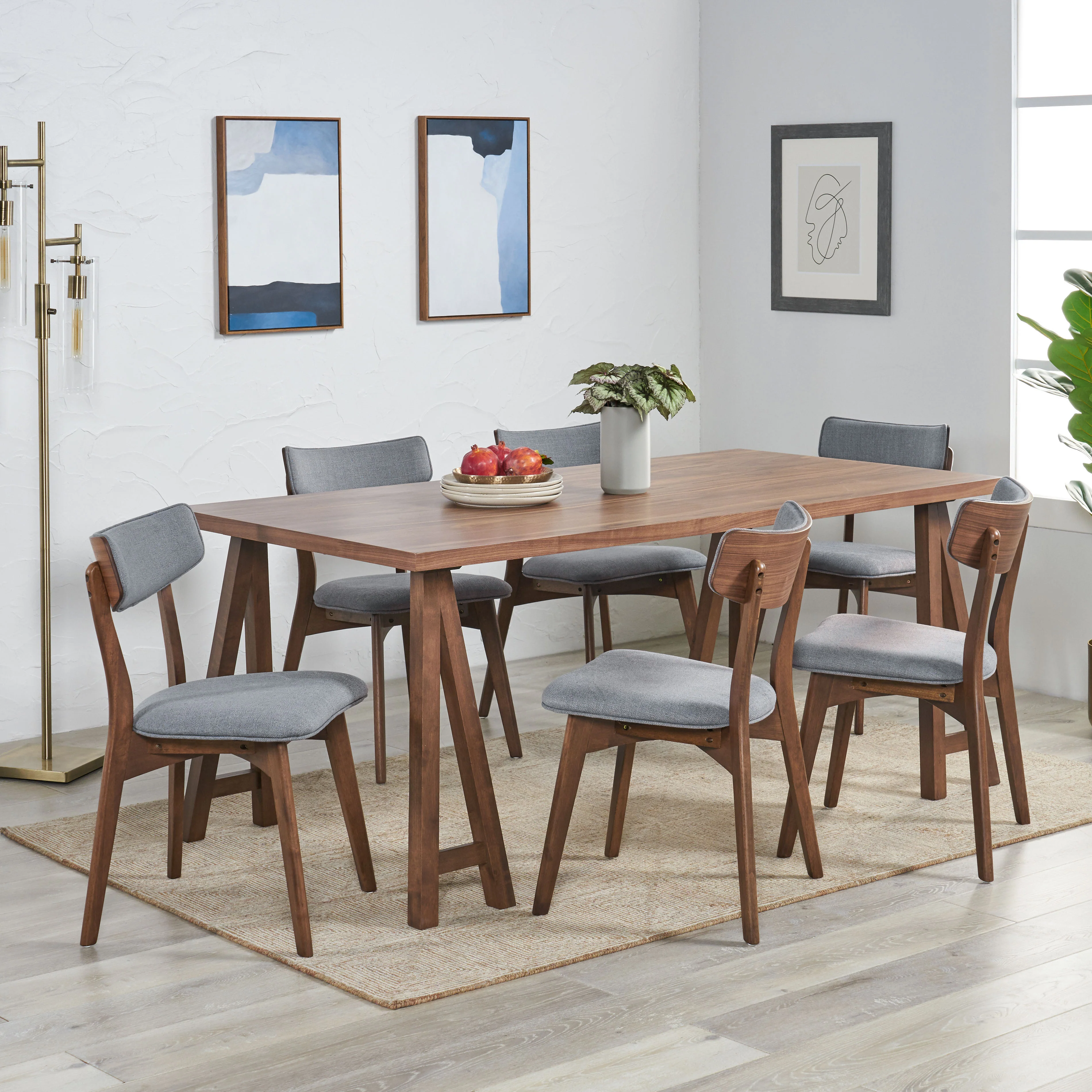 Turat Mid-Century Modern 7 Piece Dining Set with A-Frame Table - furnishings