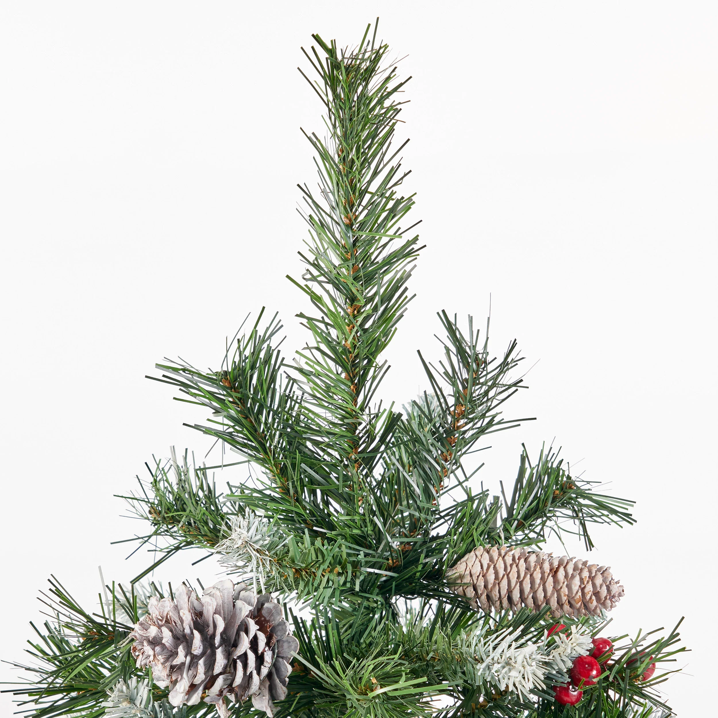 4.5-foot Mixed Spruce Hinged Artificial Christmas Tree with Frosted Branches, Red Berries, and Frosted Pinecones - furnbro