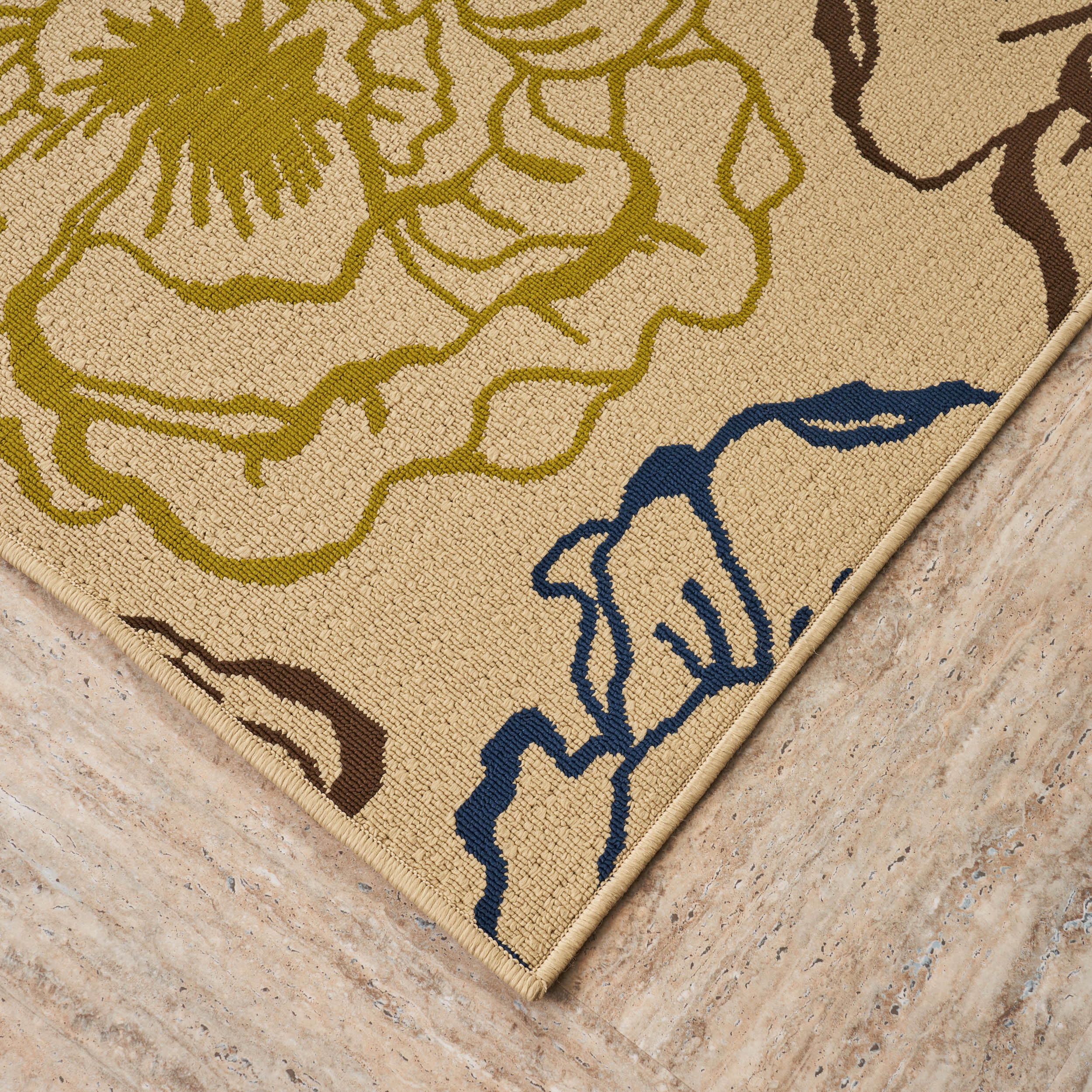 Damaris Outdoor Floral 5 x 8 Area Rug, Ivory and Multicolored - furnishings