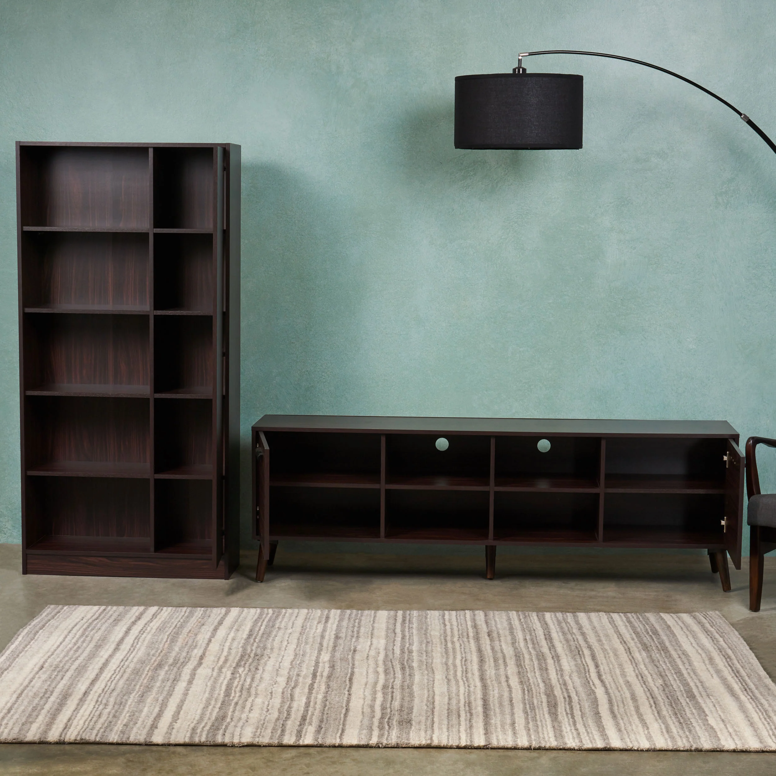 Greta Mid Century 2 Piece TV Stand & Bookcase Set - furnishings