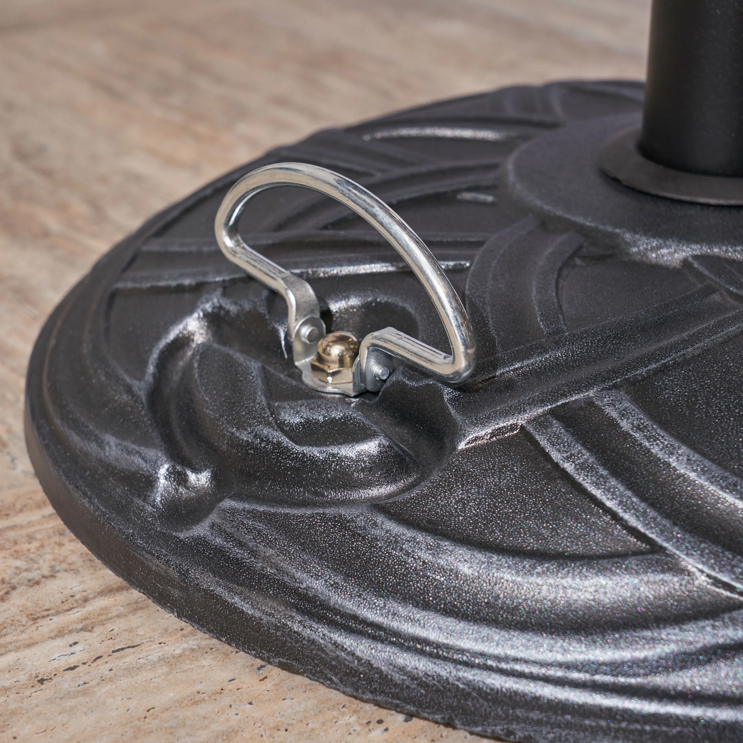 Noah Outdoor 55lb Concrete Circular Umbrella Base, Hammered Iron - furnishings