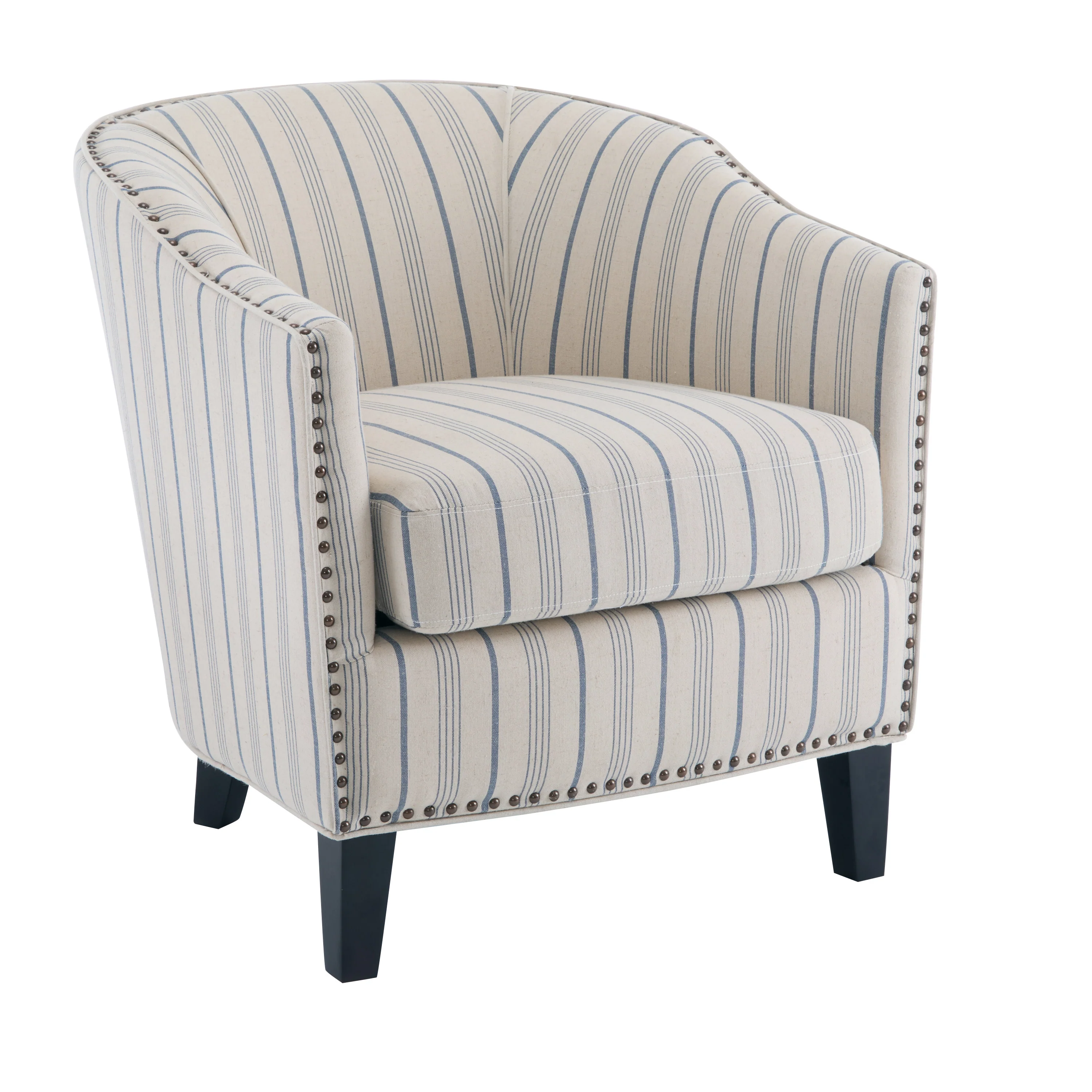 Hawthorne Beige and Blue Stripe Fabric Arm Chair (Set of 1) - furnishings