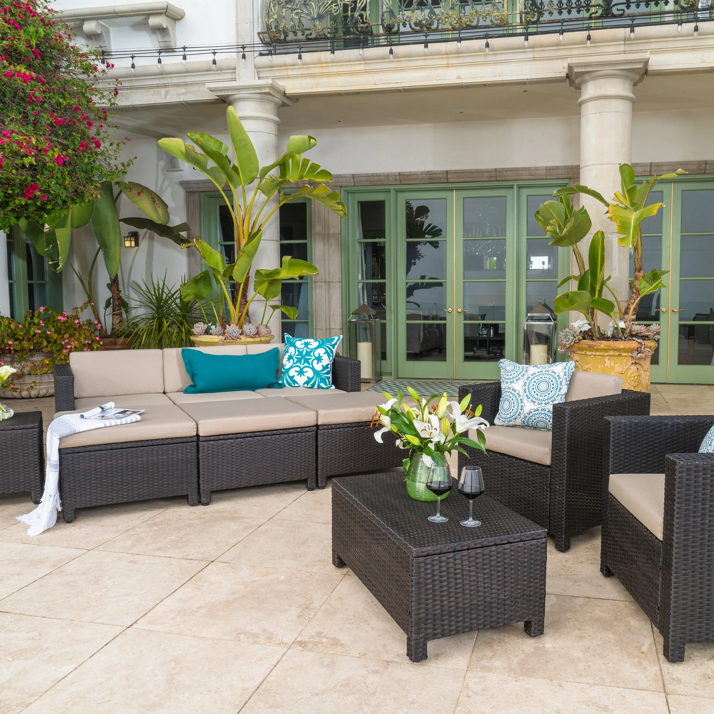 Feronia Outdoor 10 Piece Wicker Sofa Collection w/ Water Resistant Cushions - furnishings