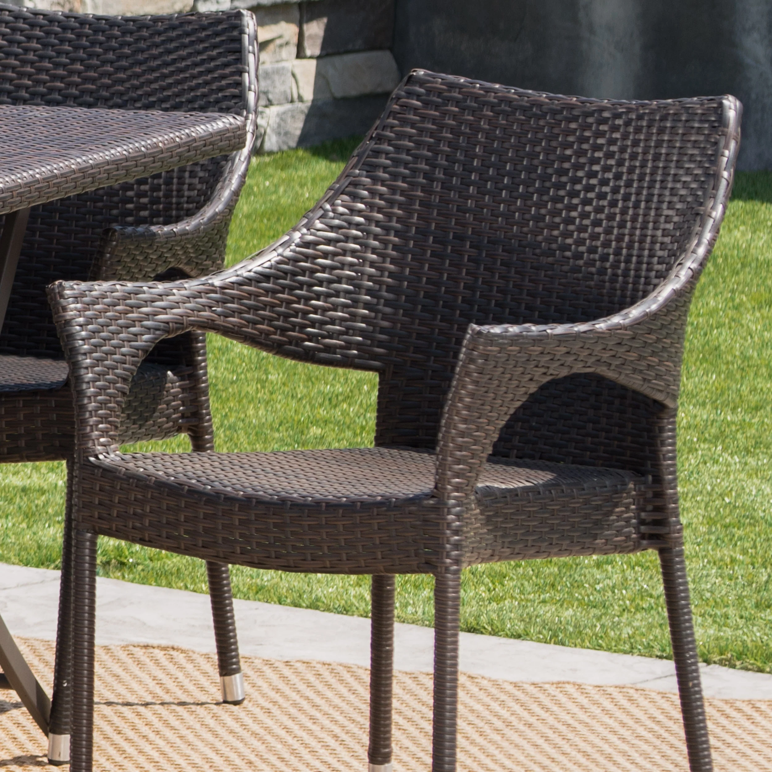 Doris Outdoor 7 Piece Multi-brown Wicker Dining Set - furnishings