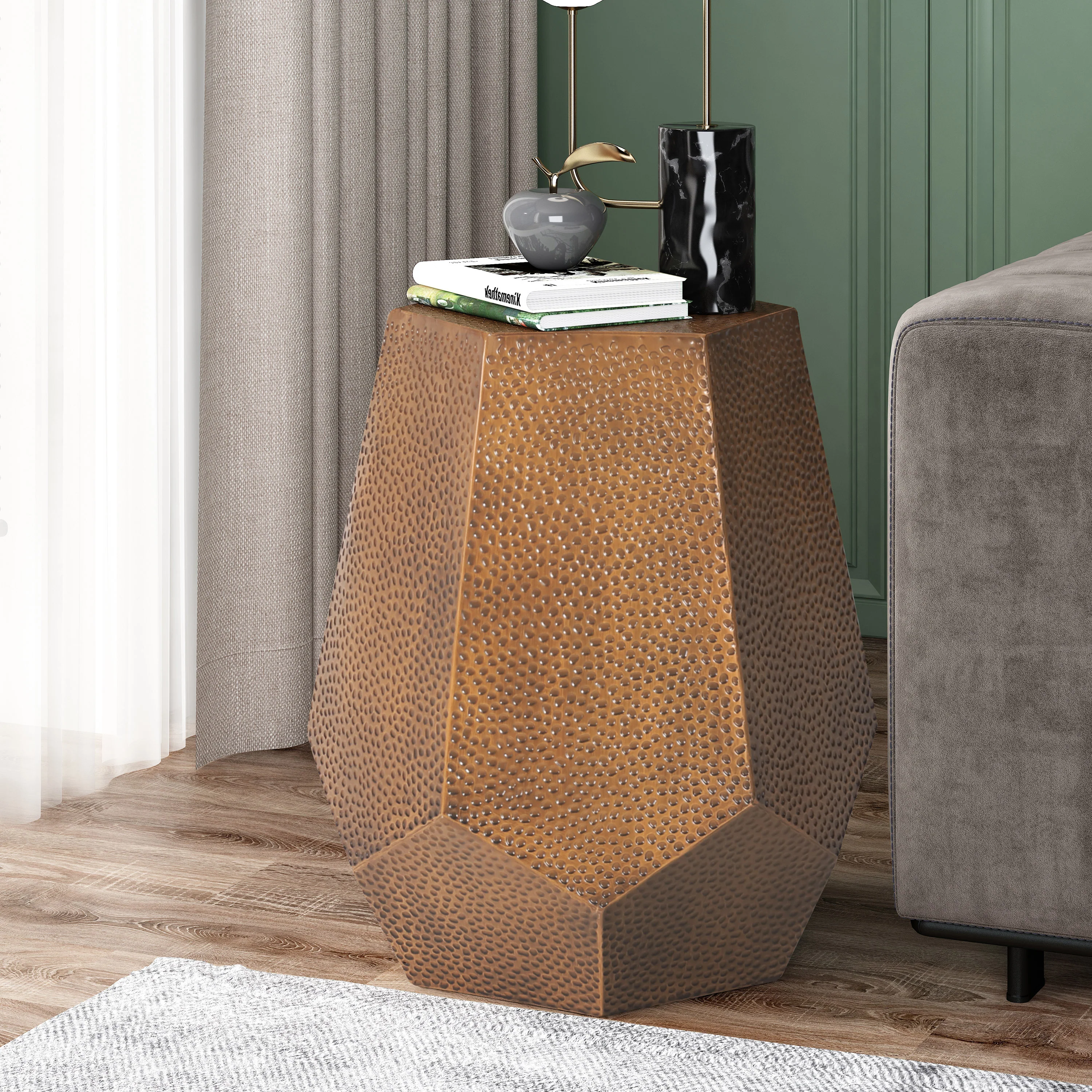 Spofford Modern Hammered Iron Geometric Side Table - furnishings