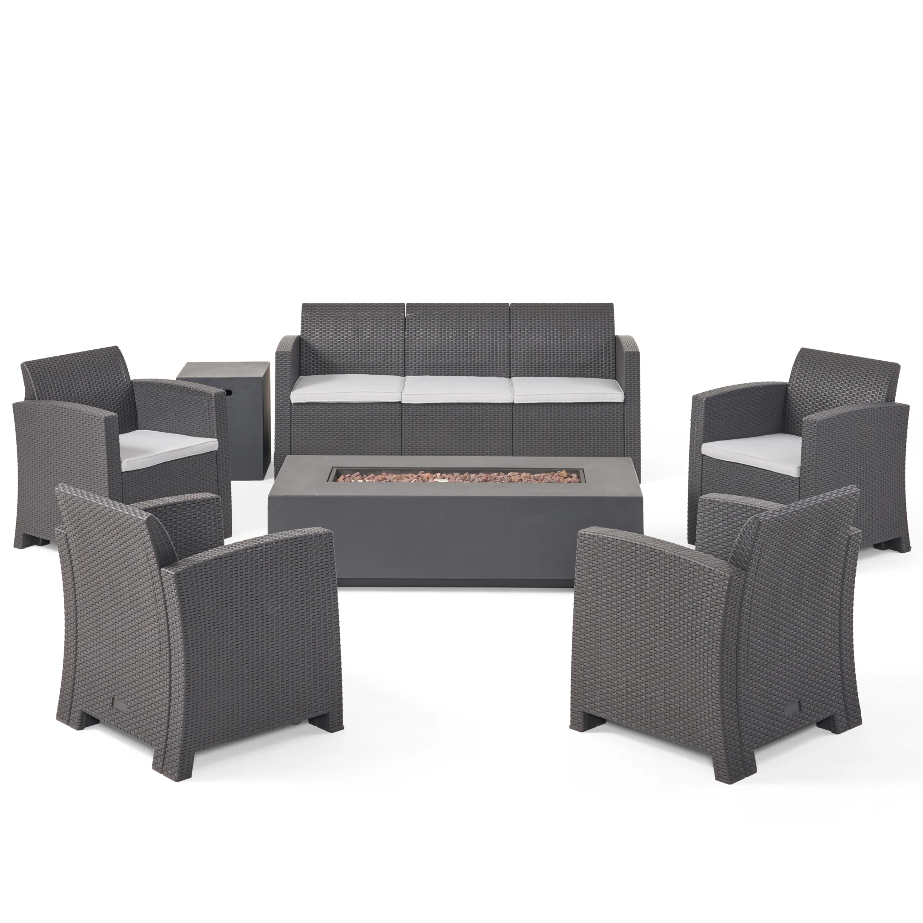 Ken 7-Seater Outdoor Chat Set with Fire Pit - furnishings