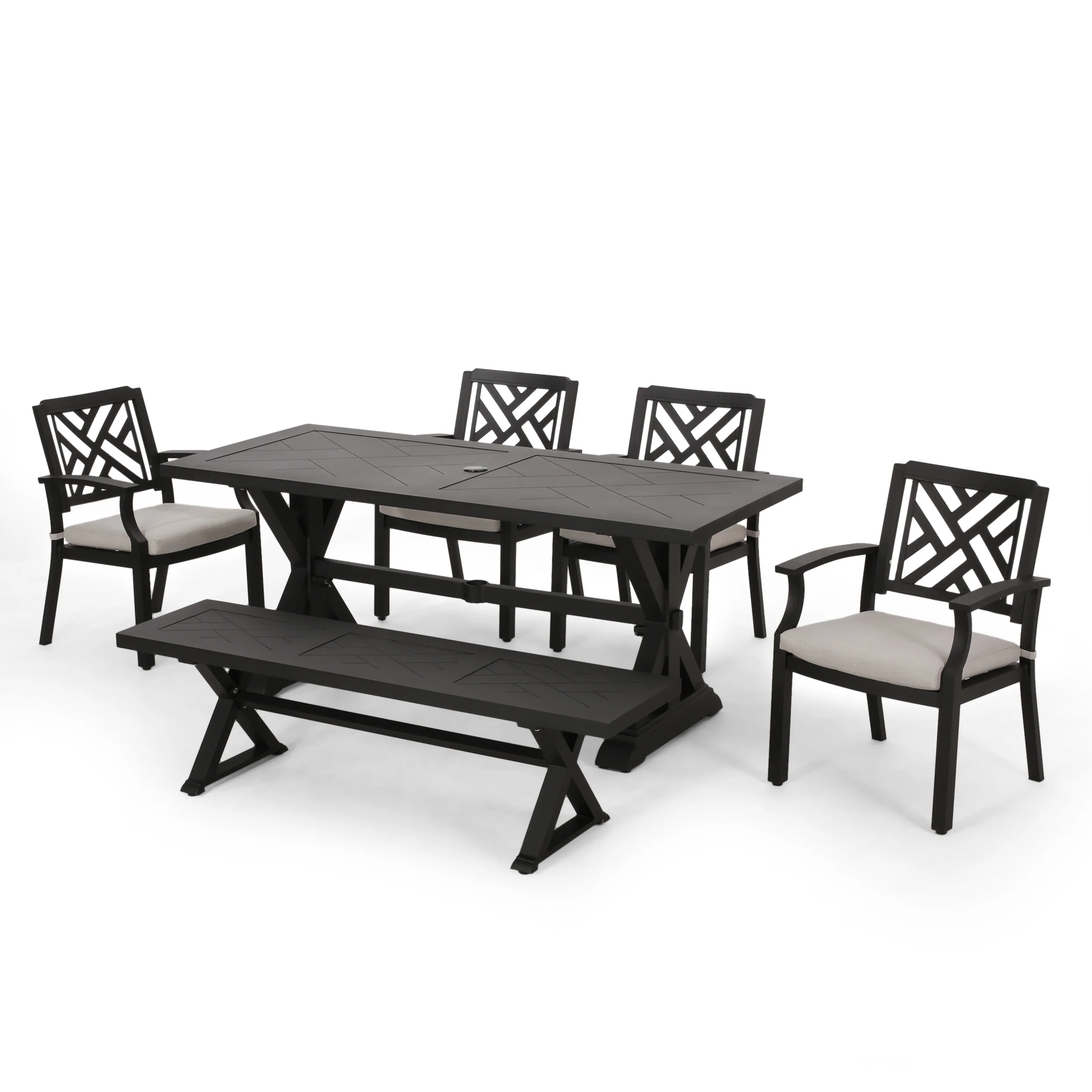 Arlene Waterford Outdoor Aluminum 6 Piece Dining Set with Bench - furnishings