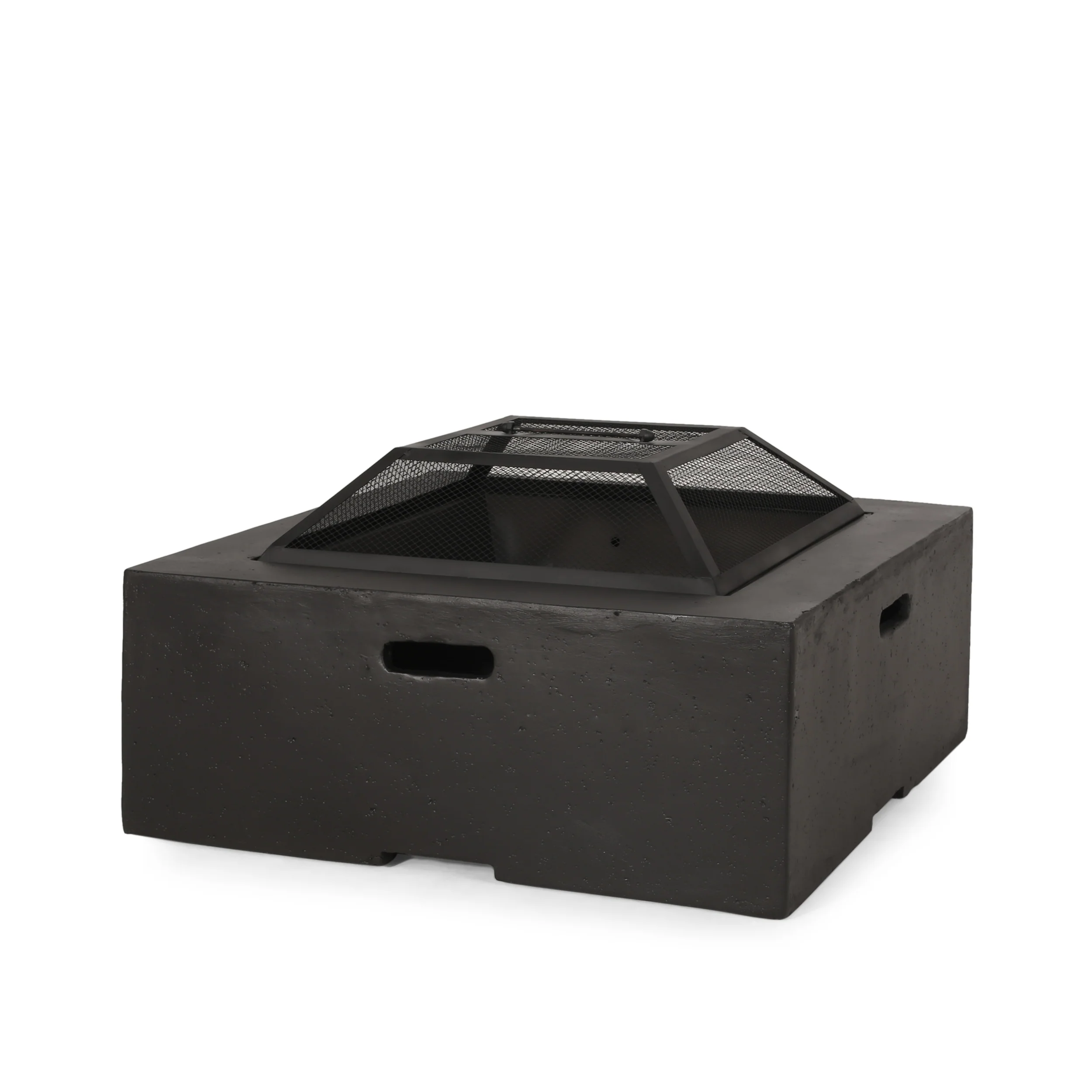 Aruda Outdoor Lightweight Concrete Wood Burning Square Fire Pit, Dark Gray - furnishings