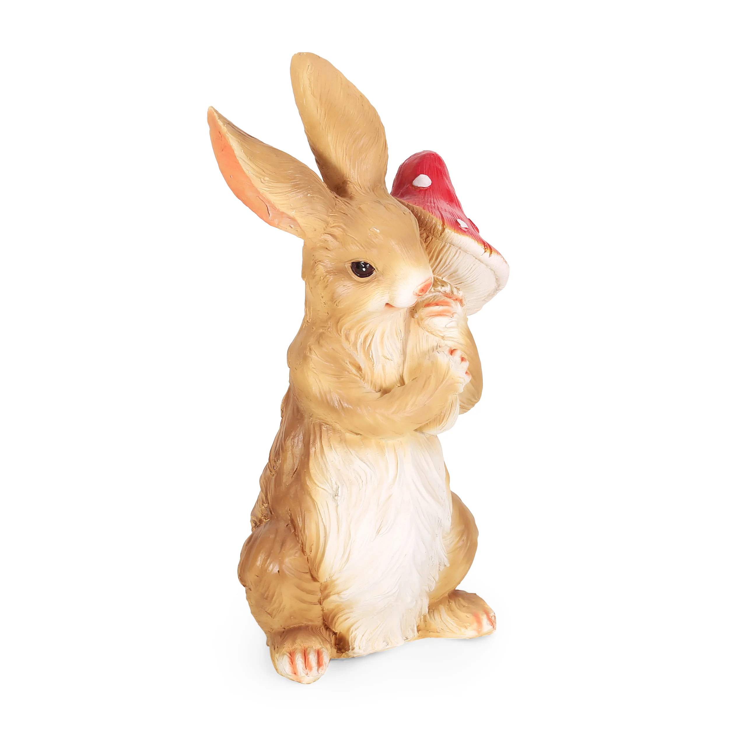 Broadus Outdoor Rabbit Garden Statue, White and Brown - furnishings