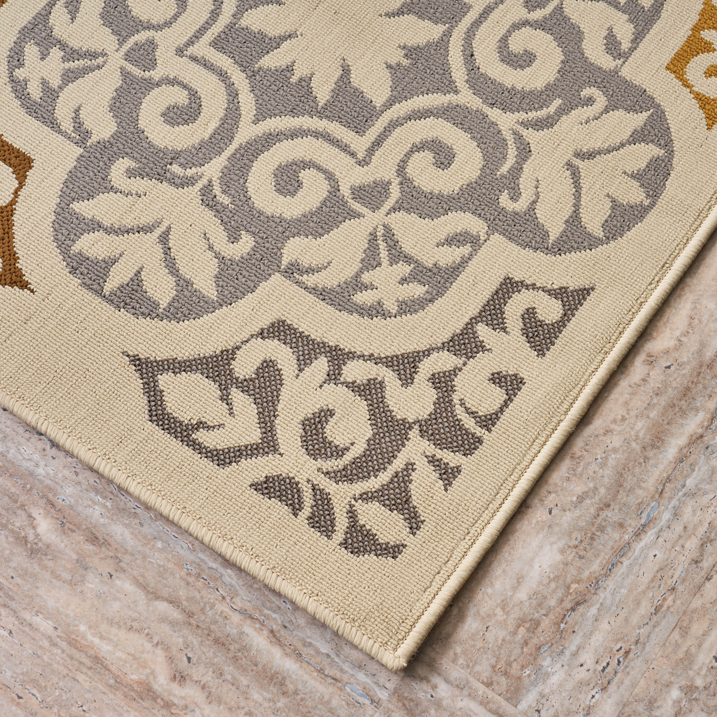 Shelton Outdoor Modern Oriental Quatrefoil Ivory and Gray Rectangular Area Rug - furnishings