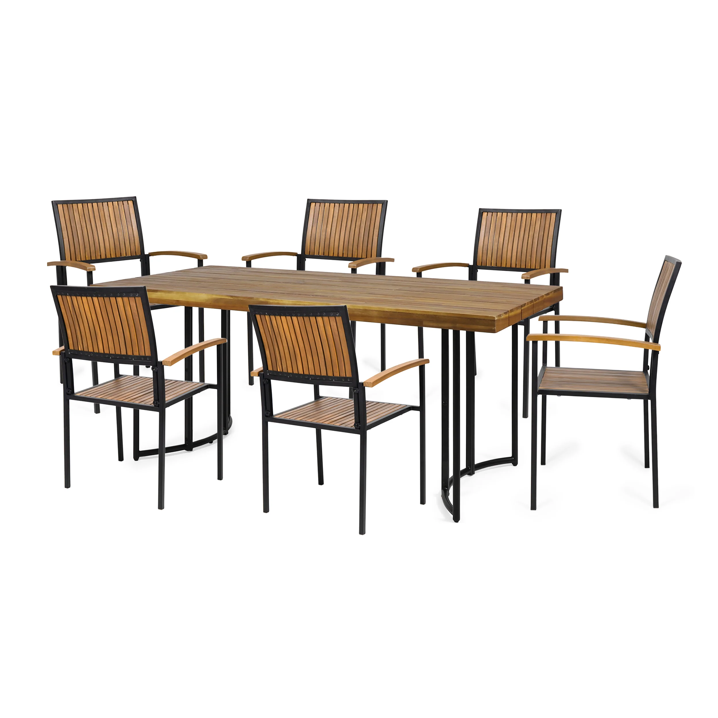 Rocio Outdoor Modern Industrial 7 Piece Acacia Wood Dining Set - furnishings