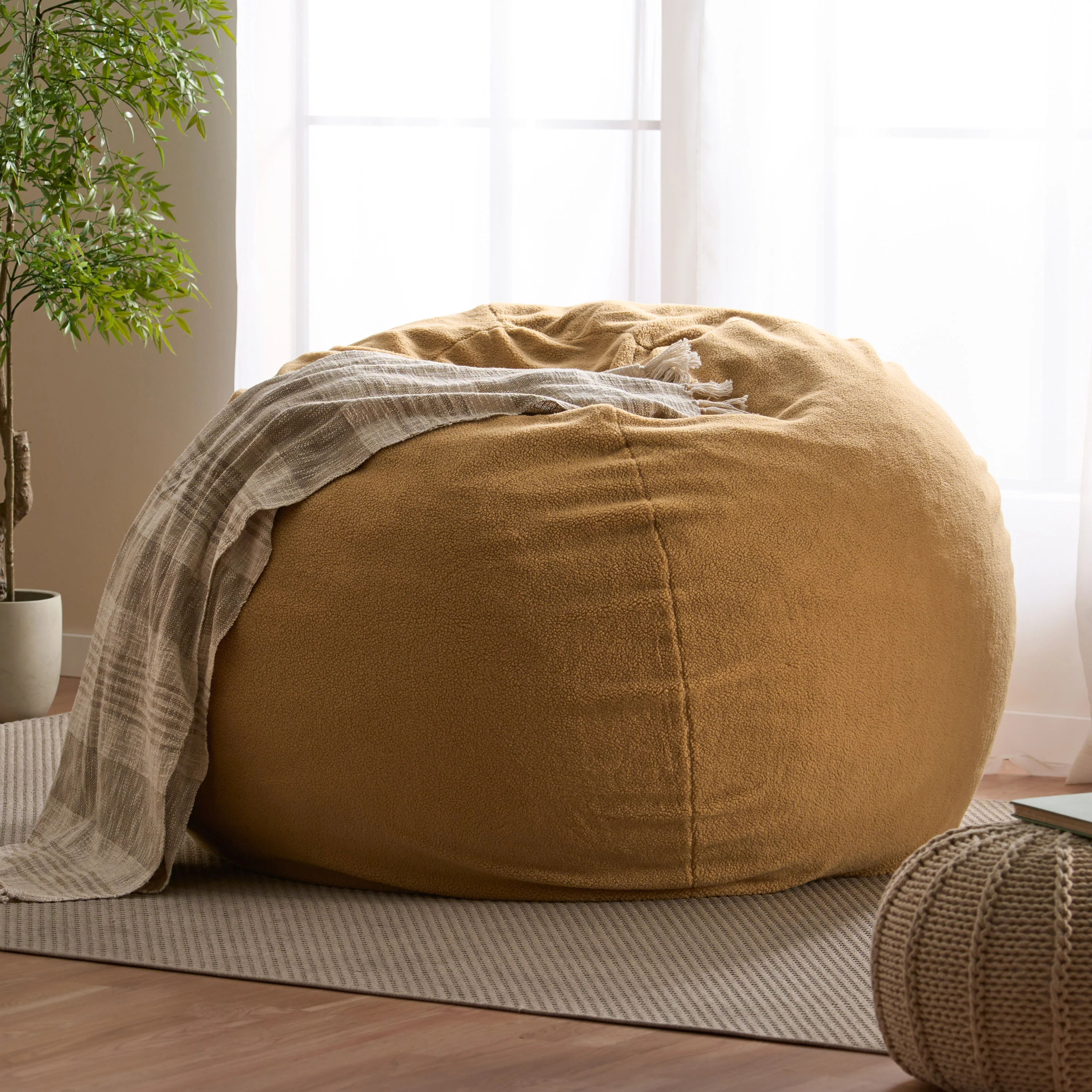 Achille Modern Shearling 5 Foot Bean Bag - furnishings