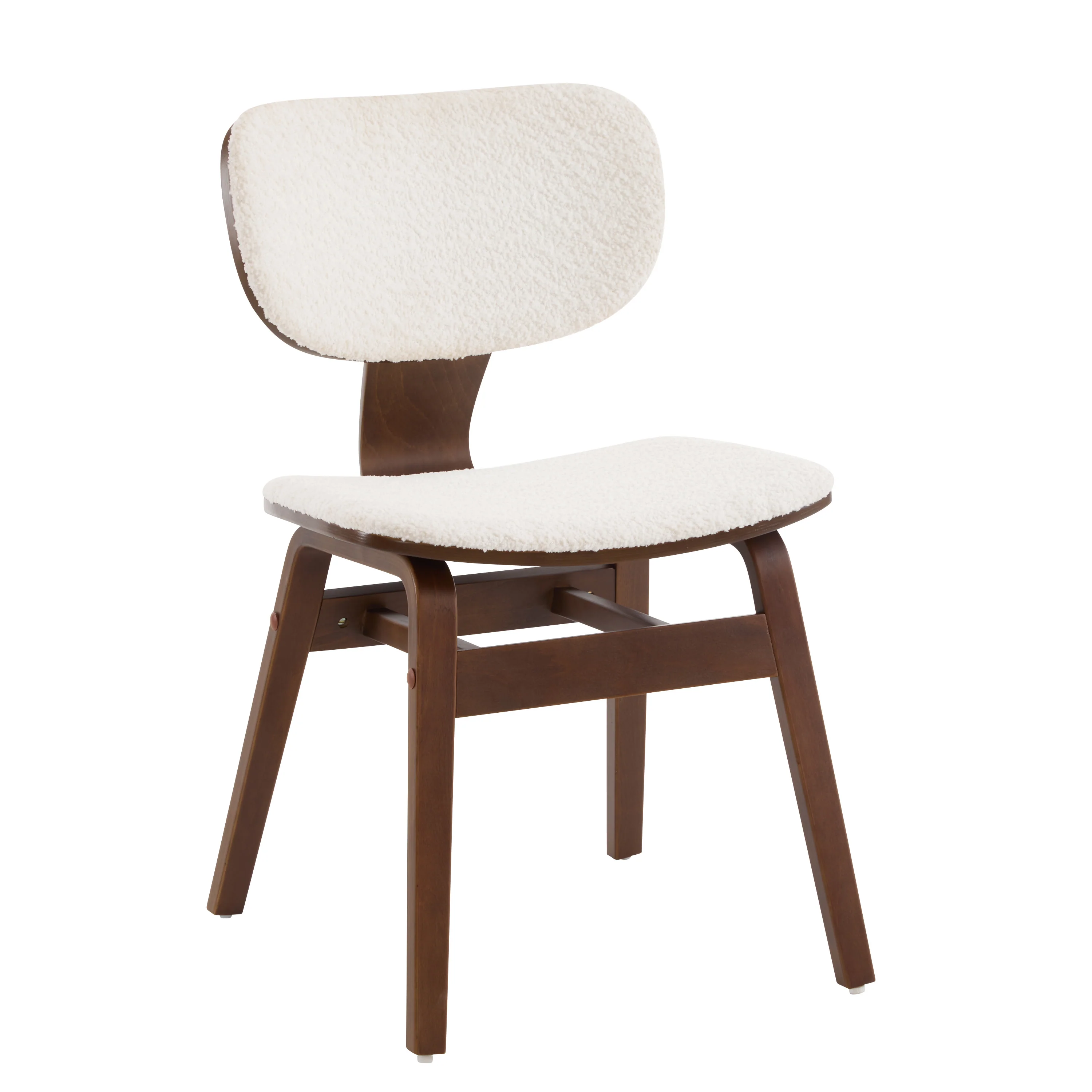 Aval Modern Upholstered Boucle Side Chair, White + Walnut - furnishings