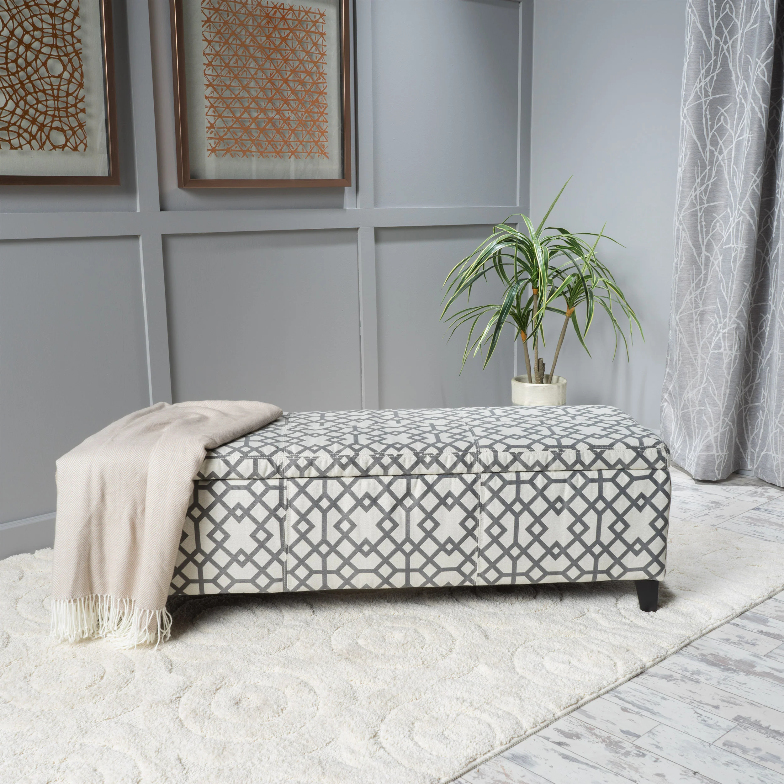 Clor Fabric Rectangle Storage Ottoman Bench - furnishings