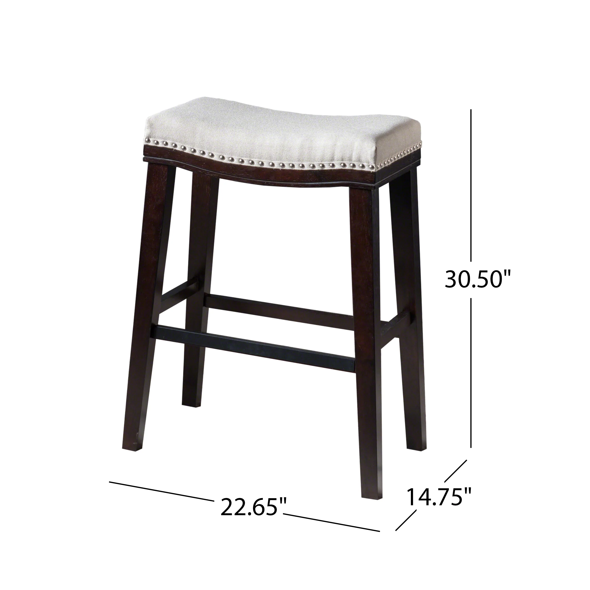 Estes Studded 30 Inch Beige Fabric Saddle Barstool, Set of 2 - furnishings