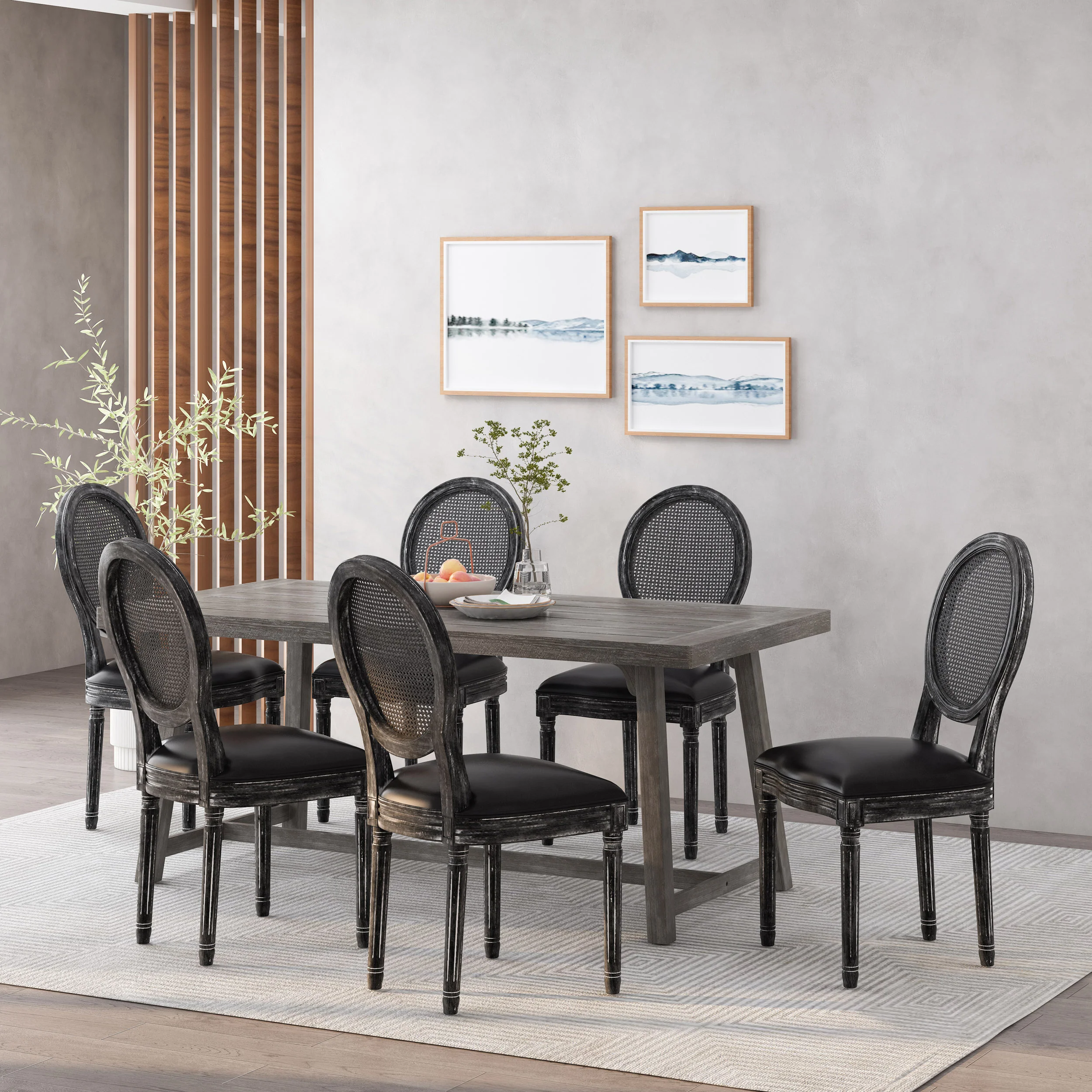 Lintz French Country Wood and Cane Upholstered Dining Chair, Set of 6 - furnishings