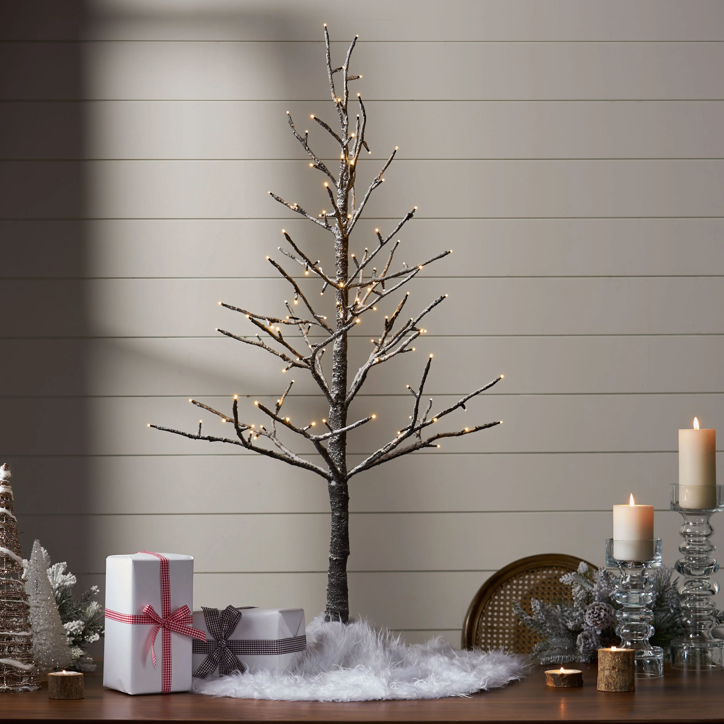 Ahmiya 4-foot Pre-Lit 114 Warm White LED Artificial Christmas Twig Tree - furnishings