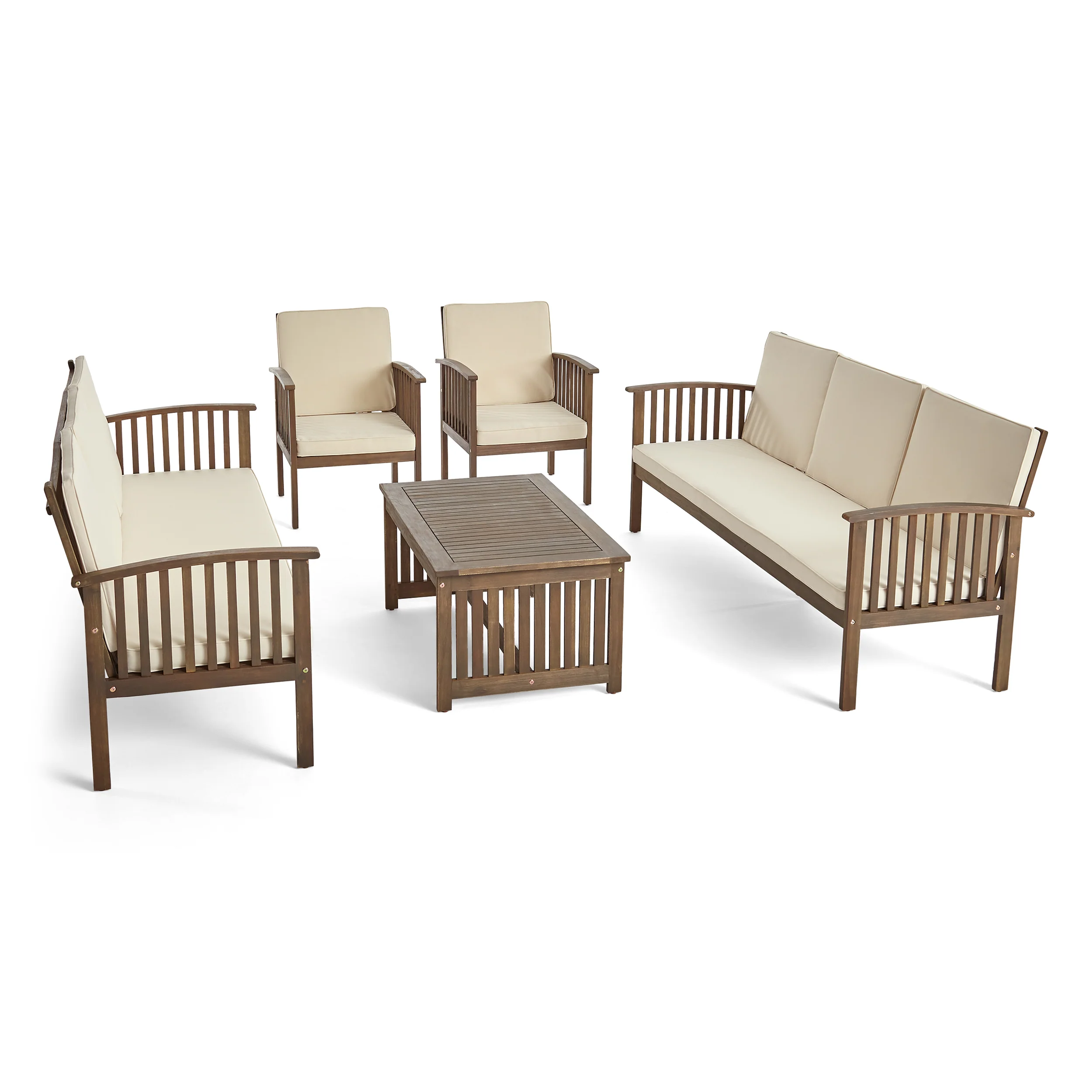 Fanny Outdoor 5 Piece Acacia Wood Sofa Conversational Set - furnishings
