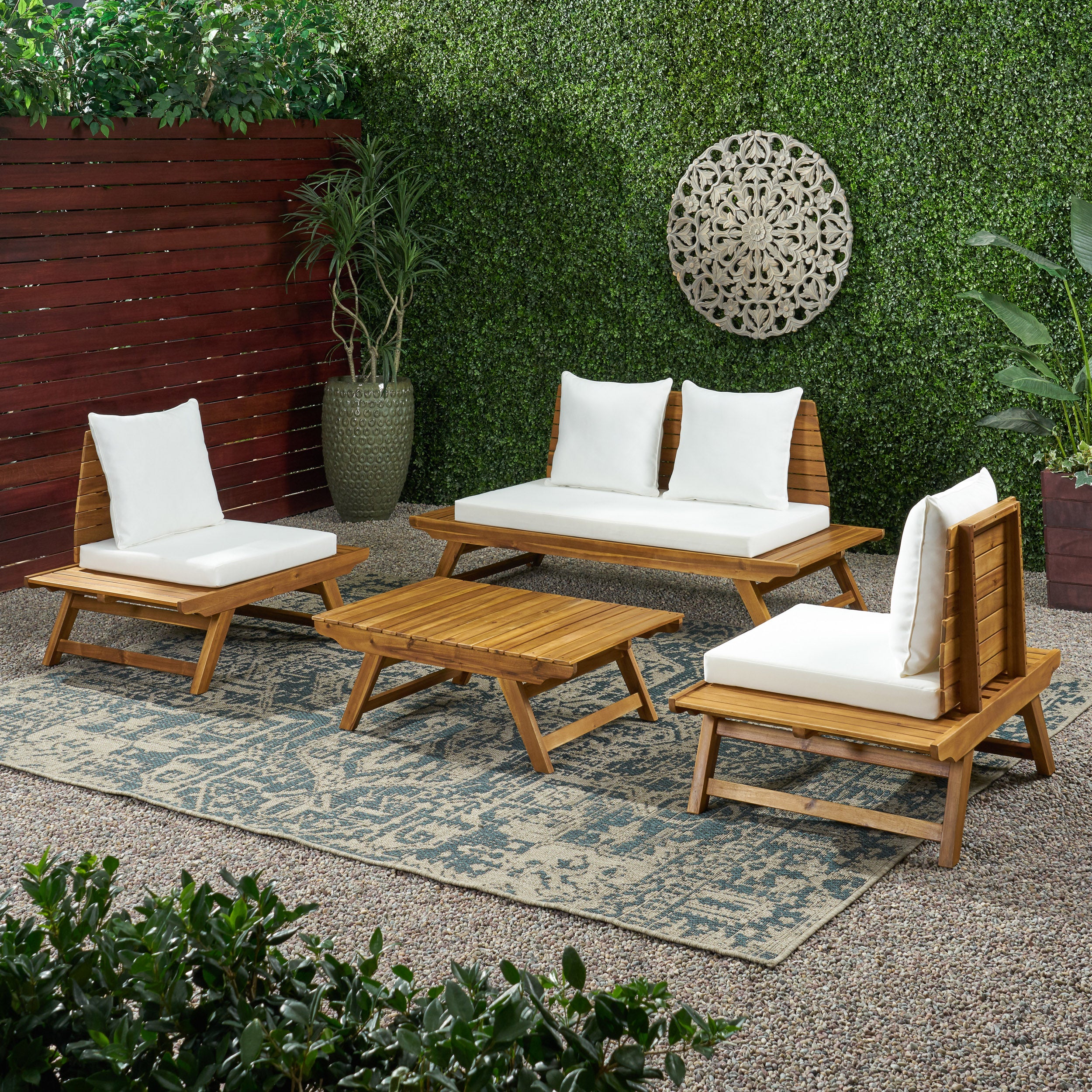 Kaiya Outdoor Acacia Wood 4 Seater Chat Set - furnishings