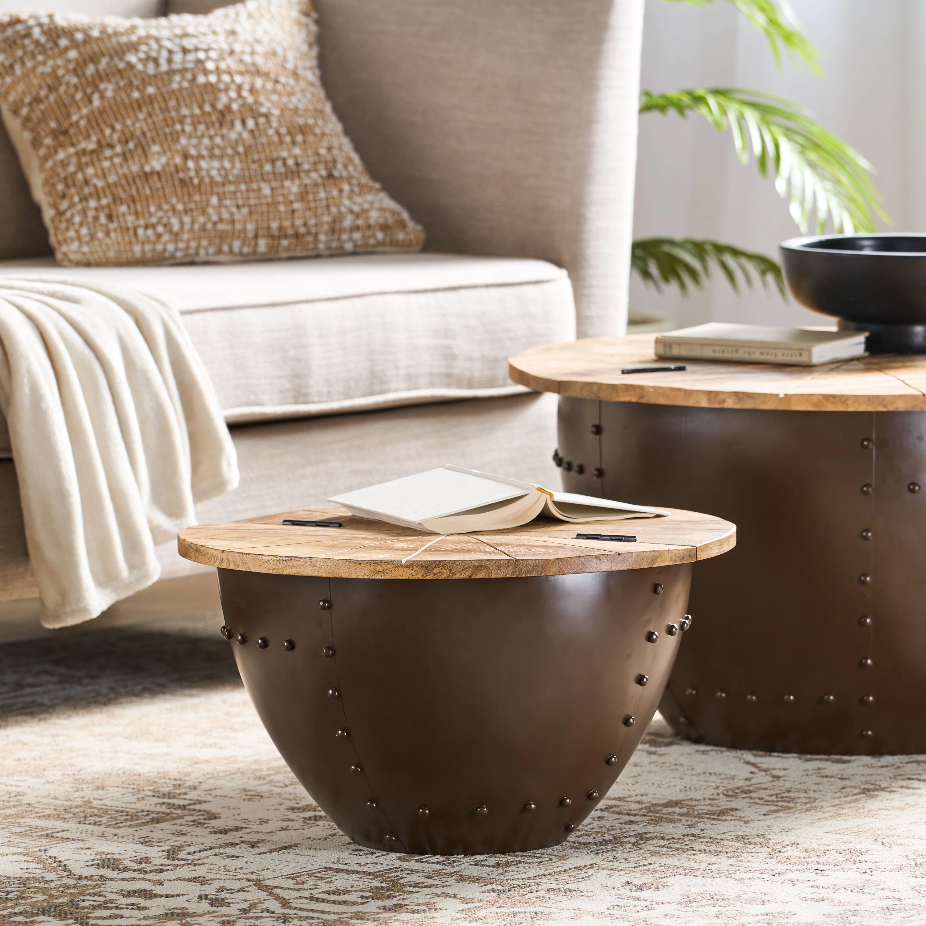Absecon Handcrafted Boho Mango Wood and Iron Accent Table - furnishings