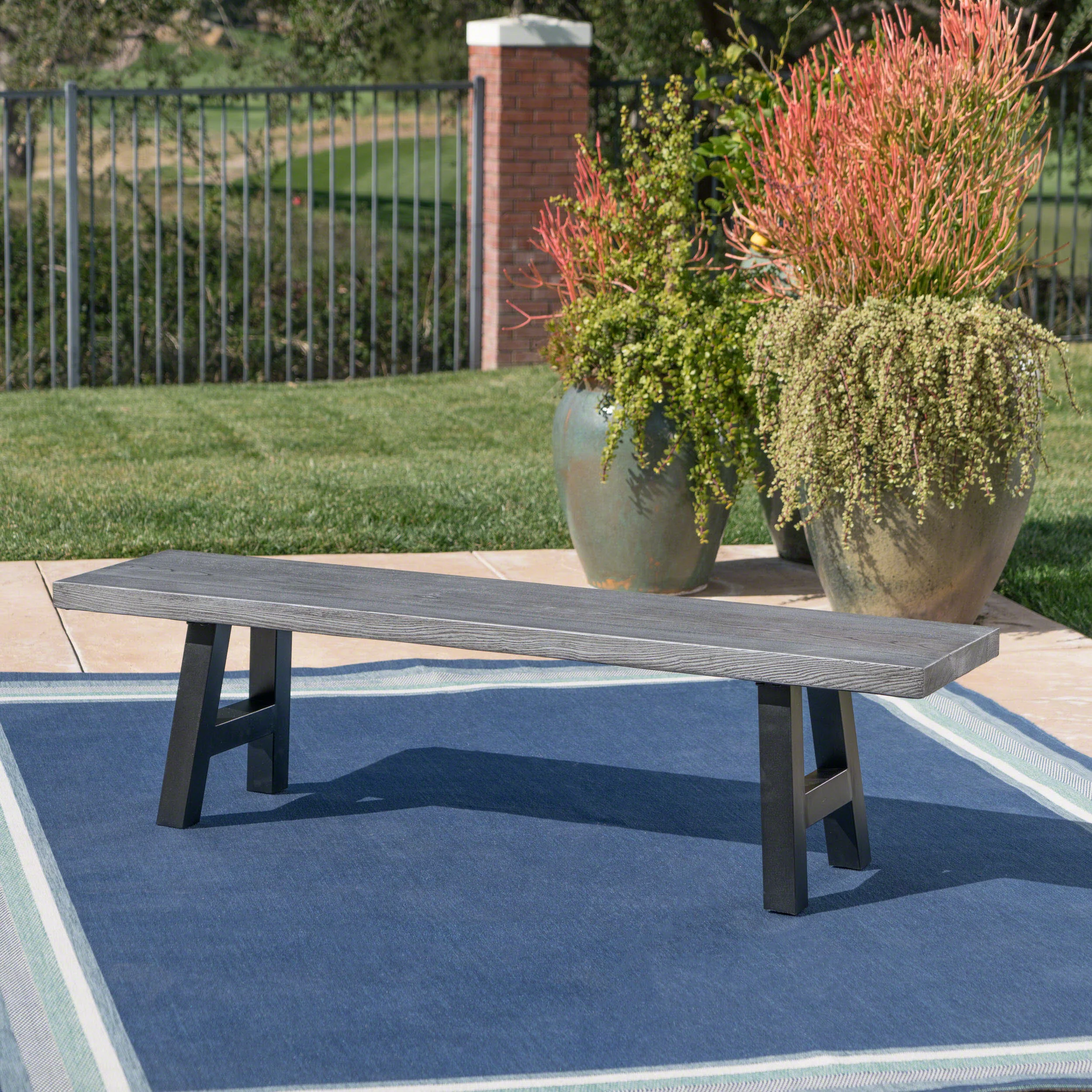 Edward Outdoor Light Weight Concrete Dining Bench - furnishings