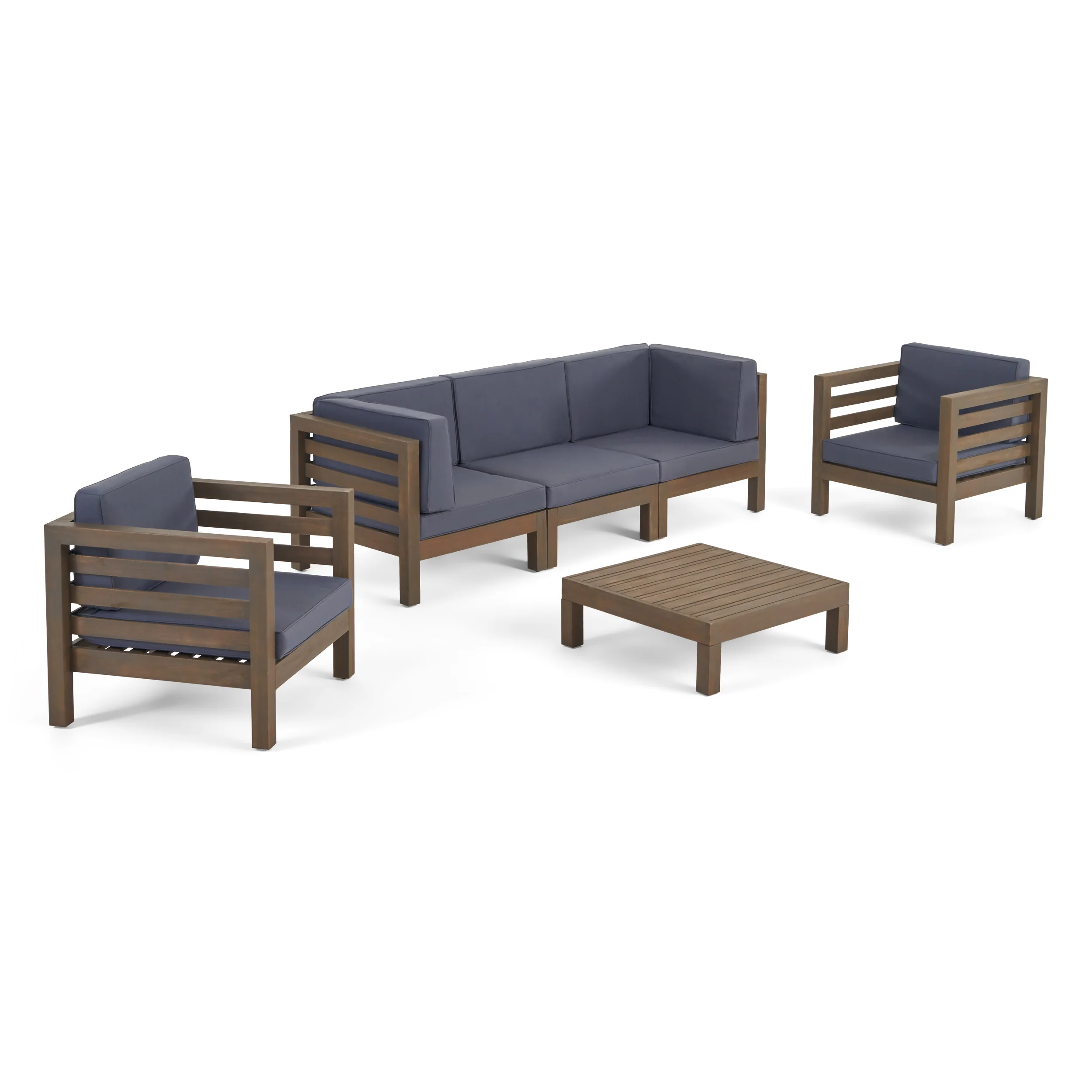 Emma Outdoor 5 Seater Acacia Wood Sofa Chat Set - furnishings